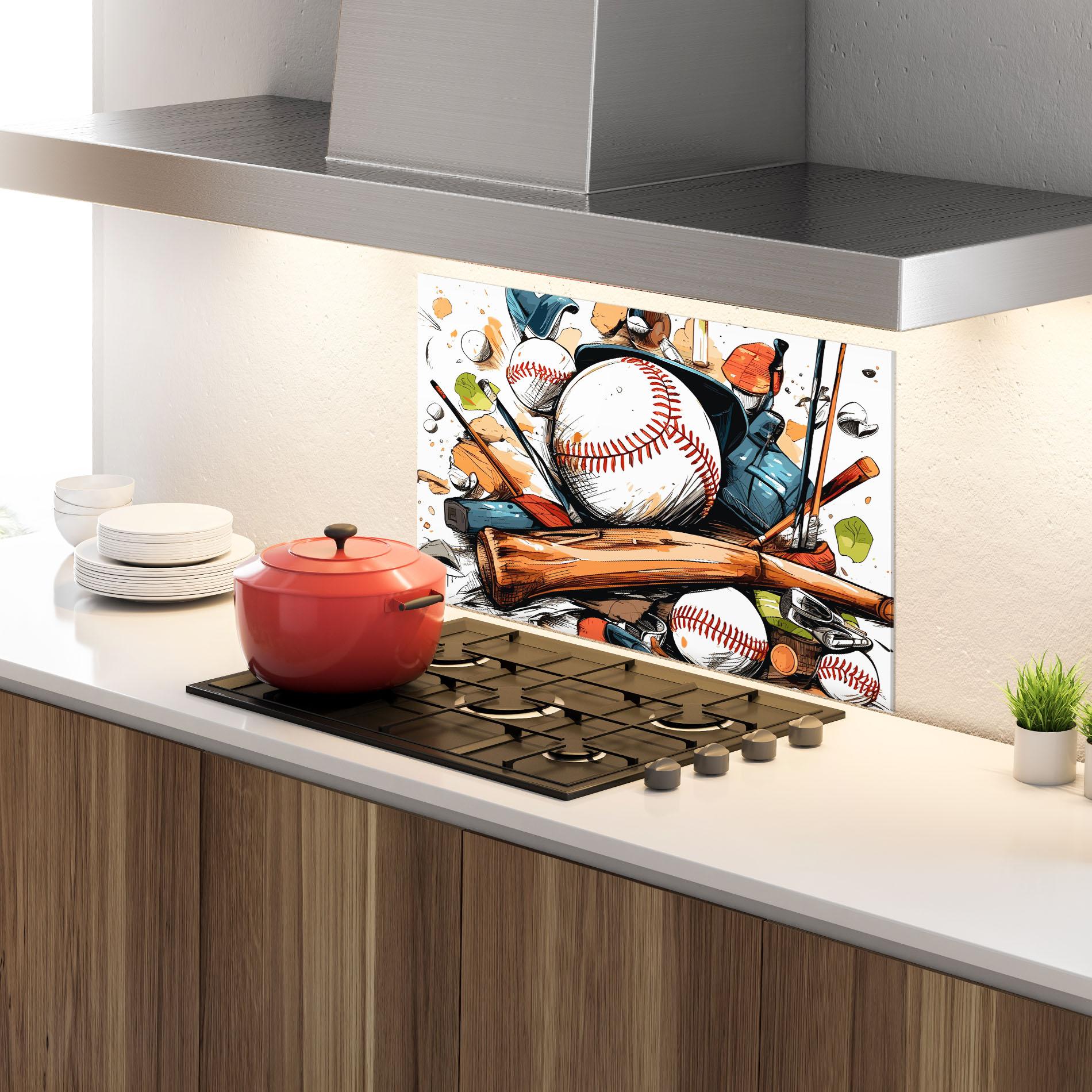 Panou Sticla Bucatarie Baseball Trash mockup 4