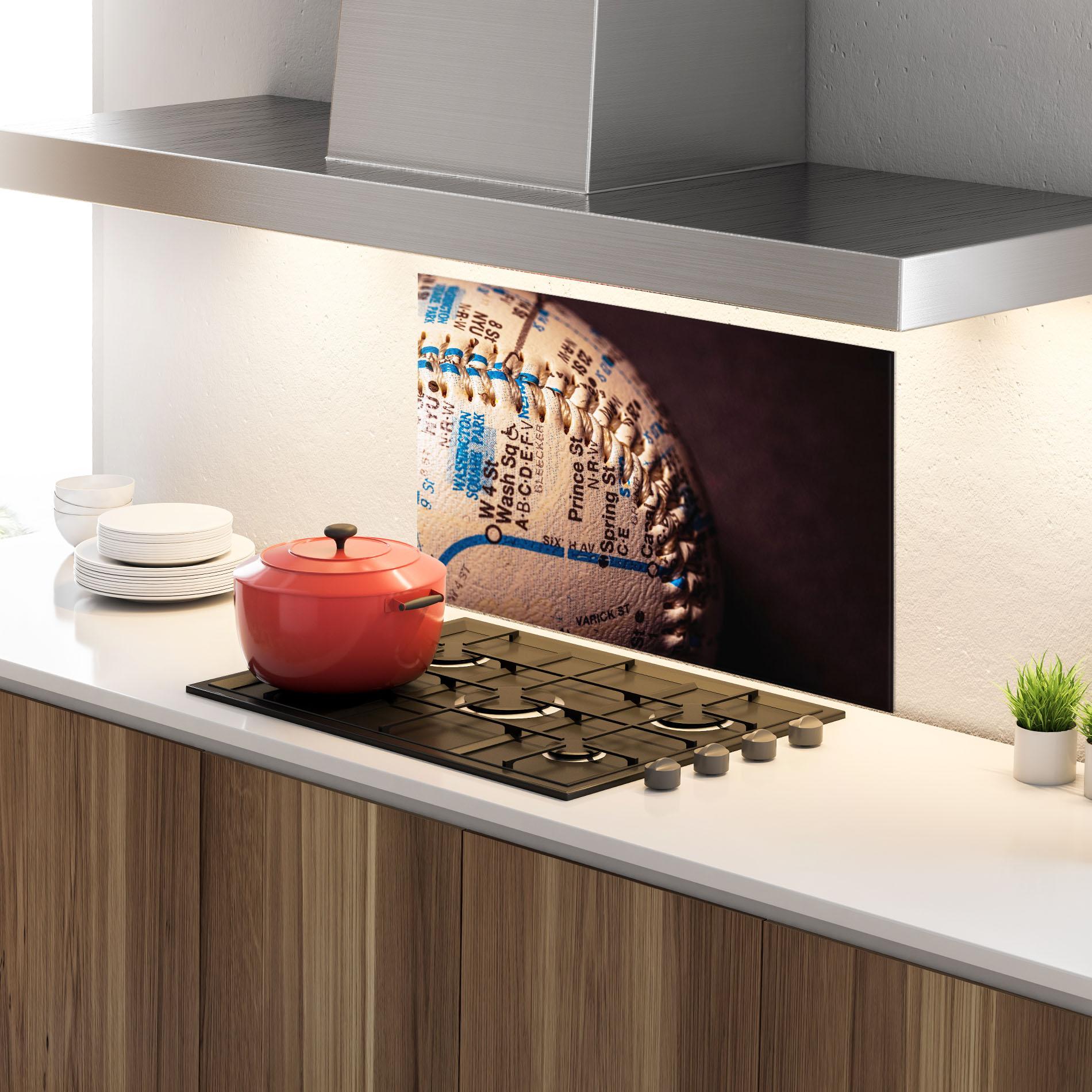 Panou Sticla Bucatarie Blue Text Baseball Ball mockup 4