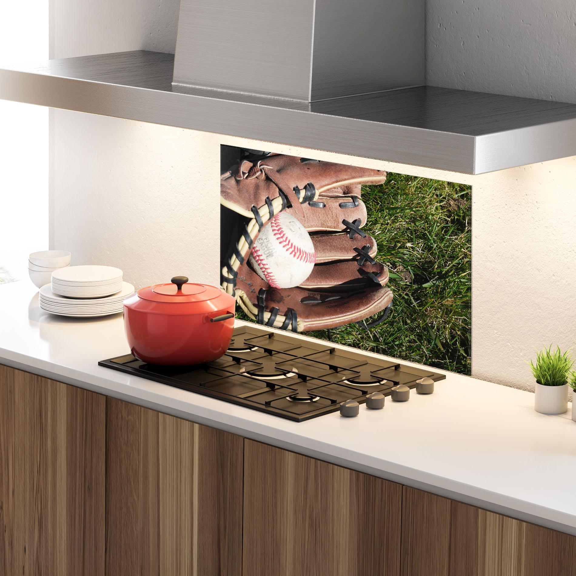 Panou Sticla Bucatarie Brown Baseball Glove mockup 4