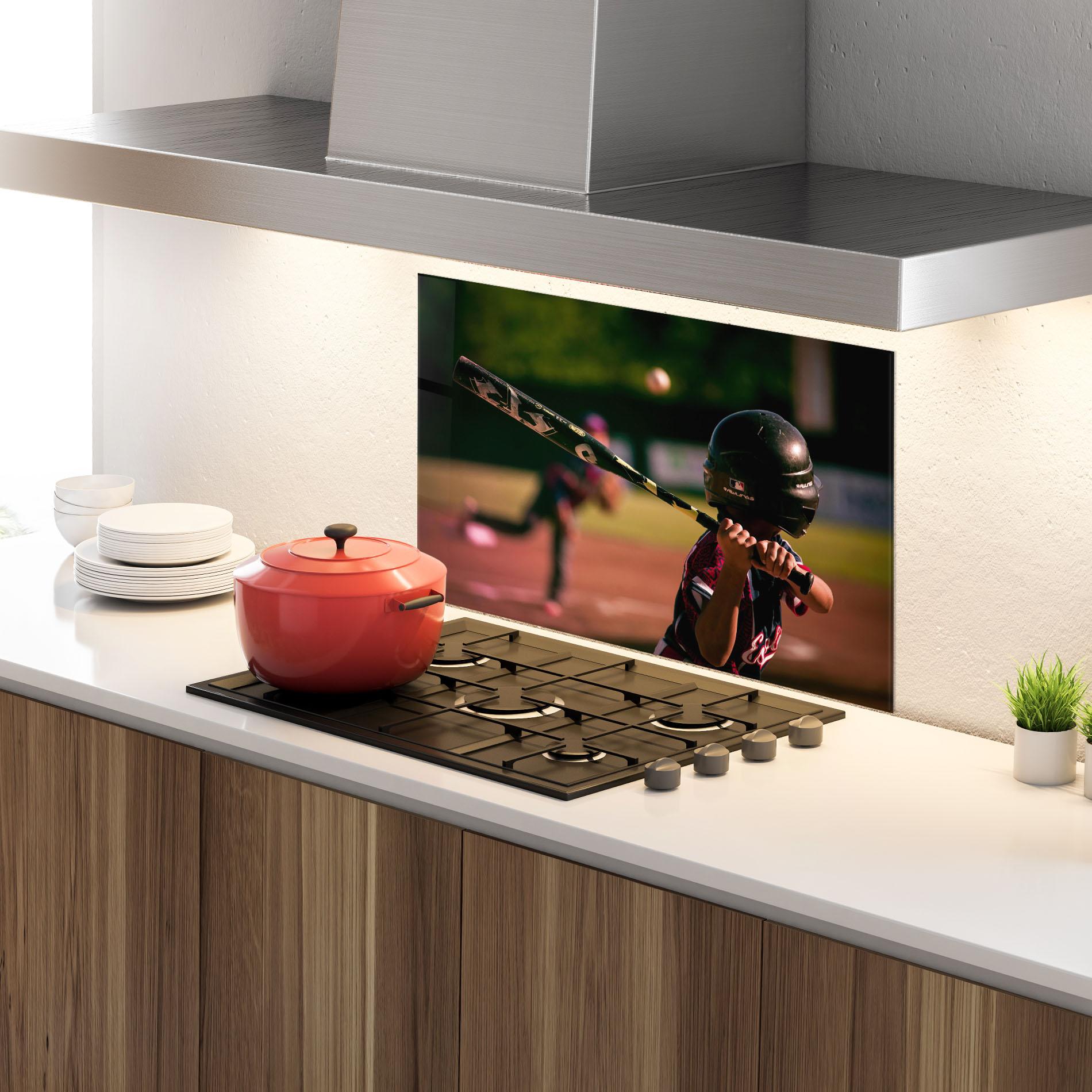 Panou Sticla Bucatarie Child Playing Baseball mockup 4