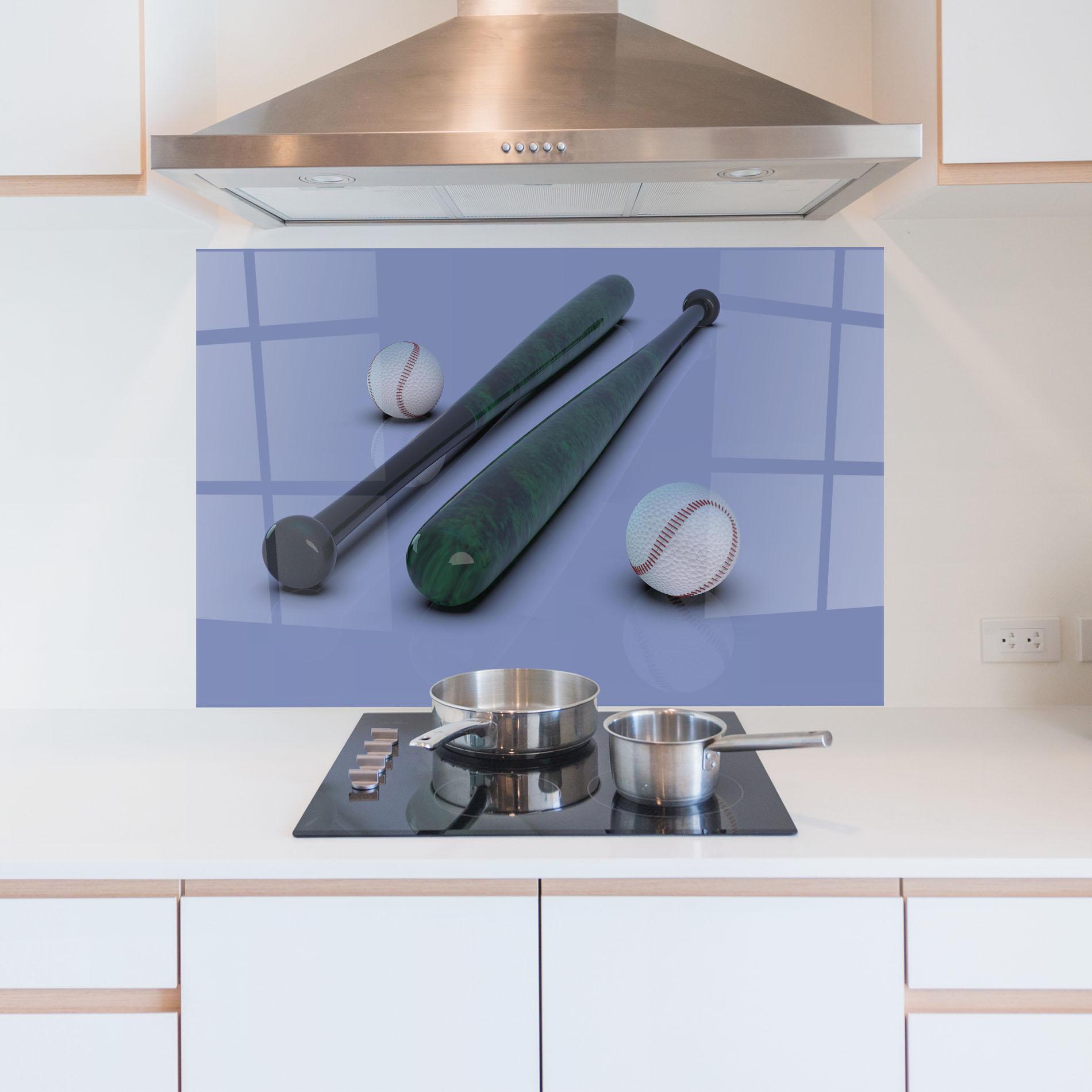 Panou Sticla Bucatarie Baseball Ball On Purple mockup 5