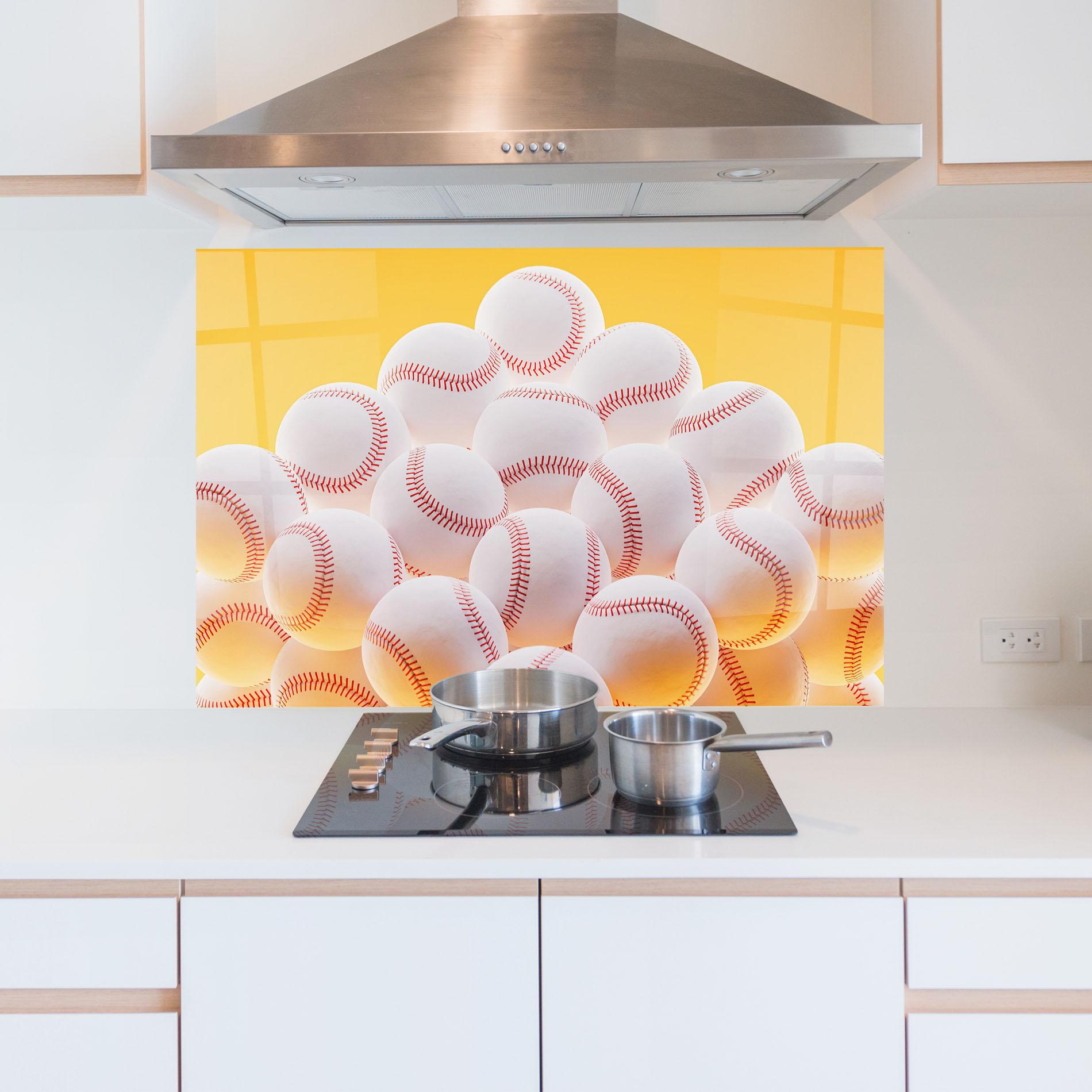 Panou Sticla Bucatarie Baseball Ball On Yellow mockup 5