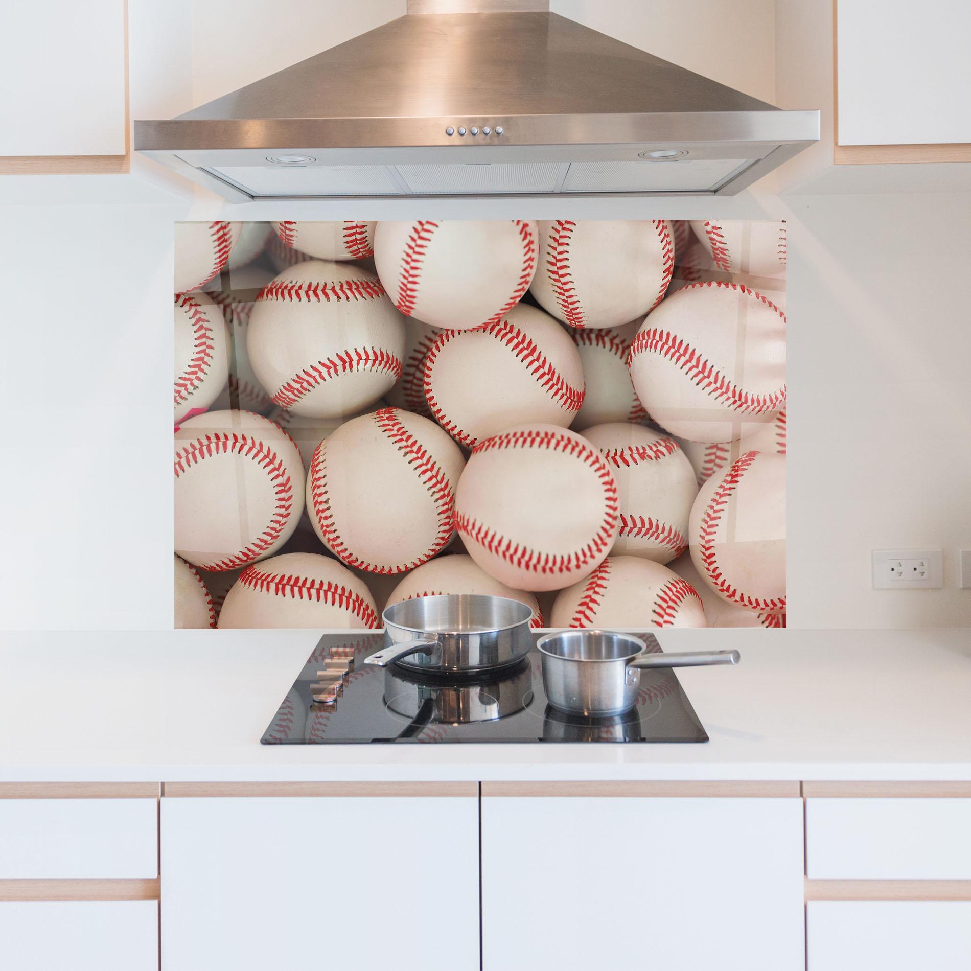 Panou Sticla Bucatarie Baseball Balls Stack mockup 5