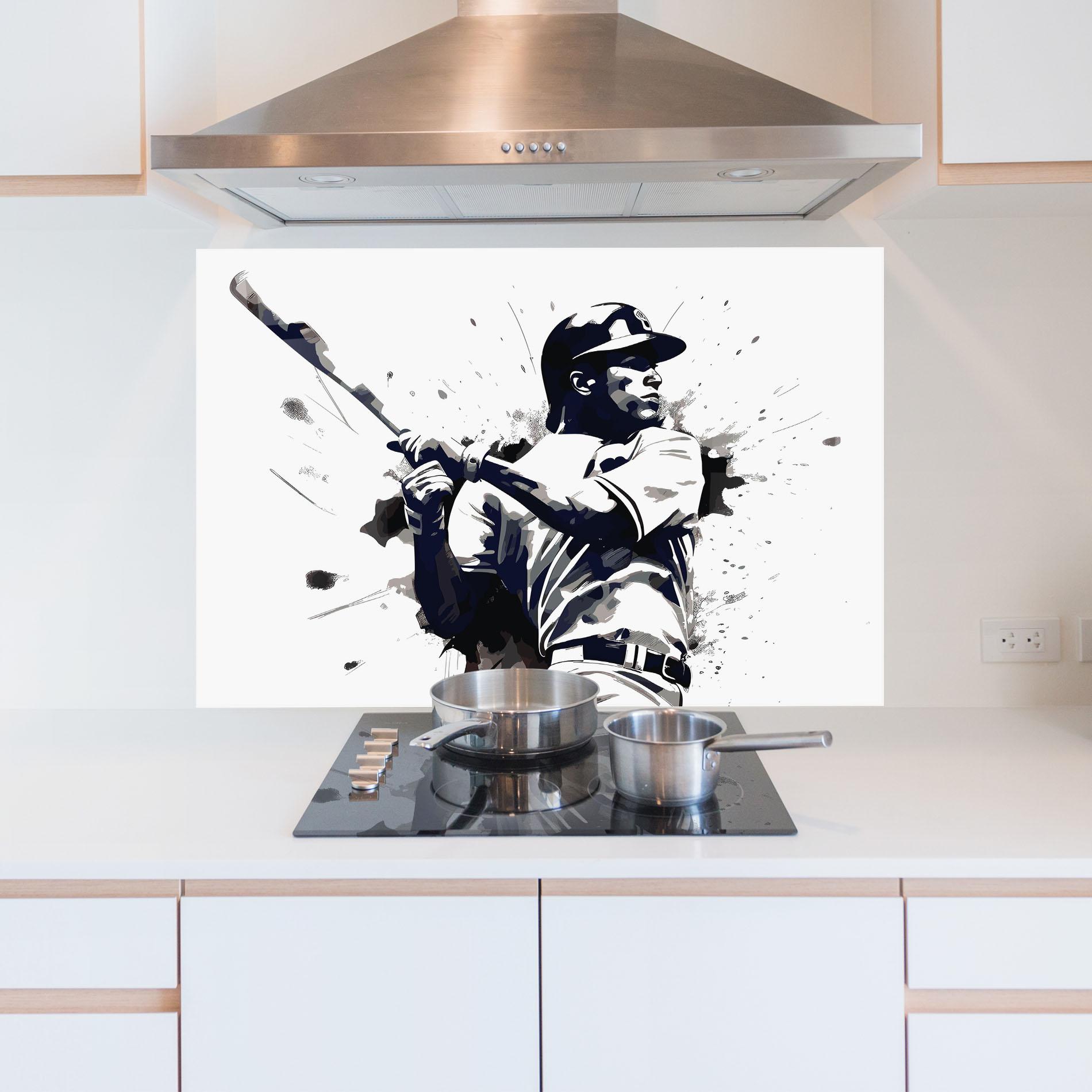 Panou Sticla Bucatarie Baseball Grey Art mockup 5