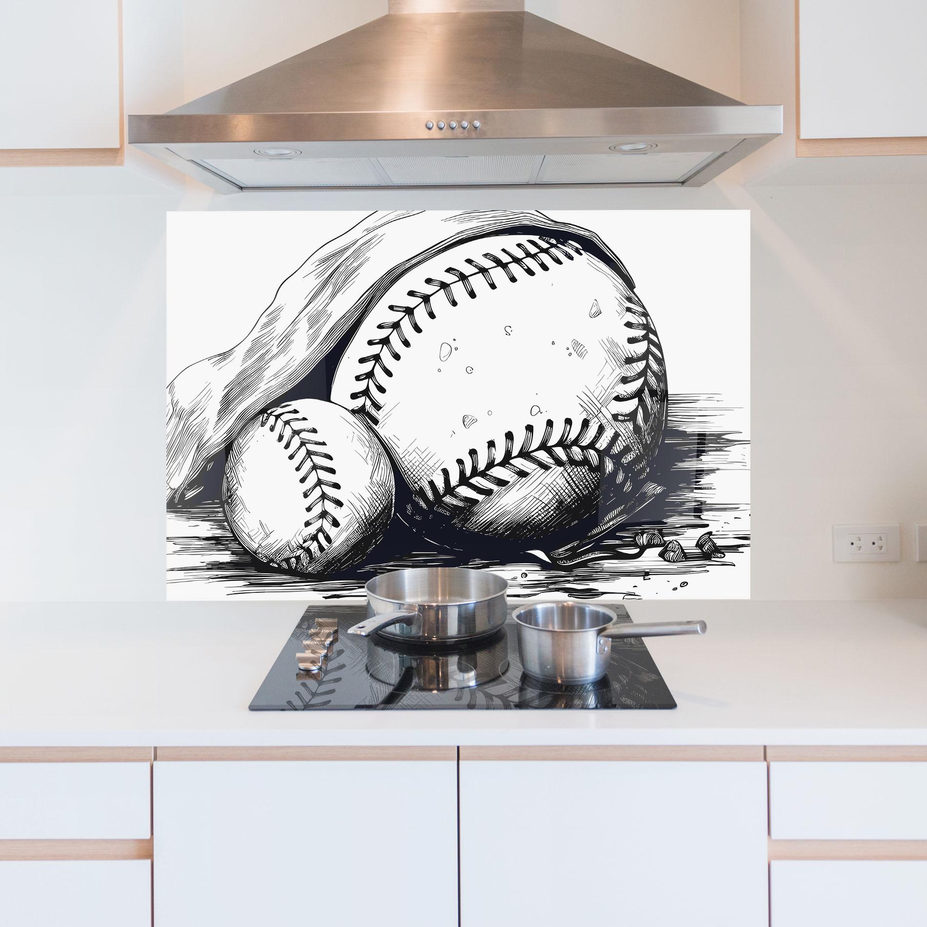 Panou Sticla Bucatarie Baseball Grey Line mockup 5