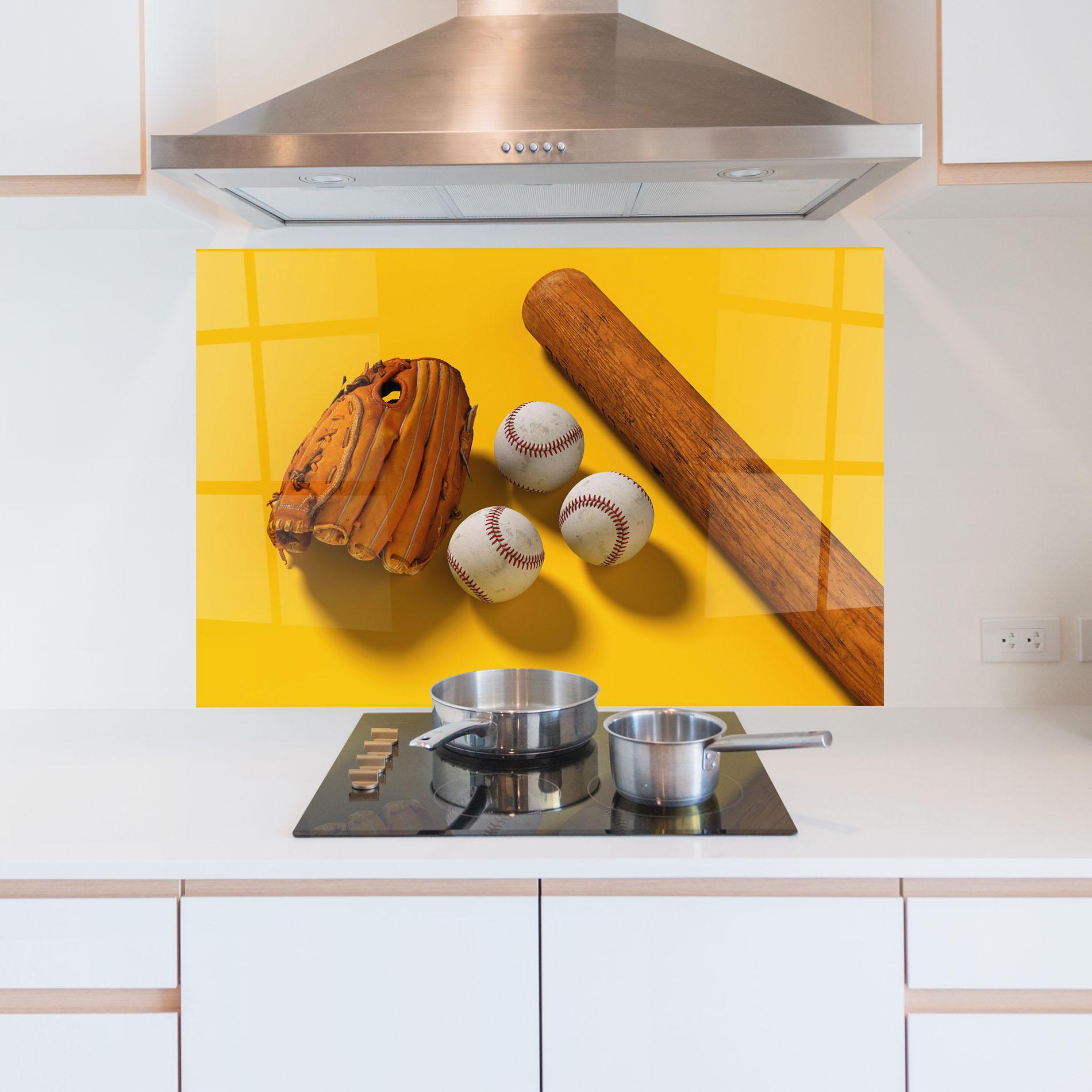 Panou Sticla Bucatarie Baseball Set On Yellow mockup 5