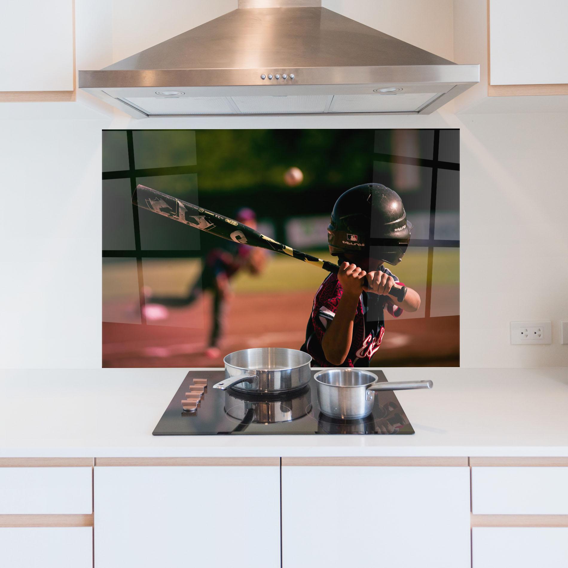 Panou Sticla Bucatarie Child Playing Baseball mockup 5