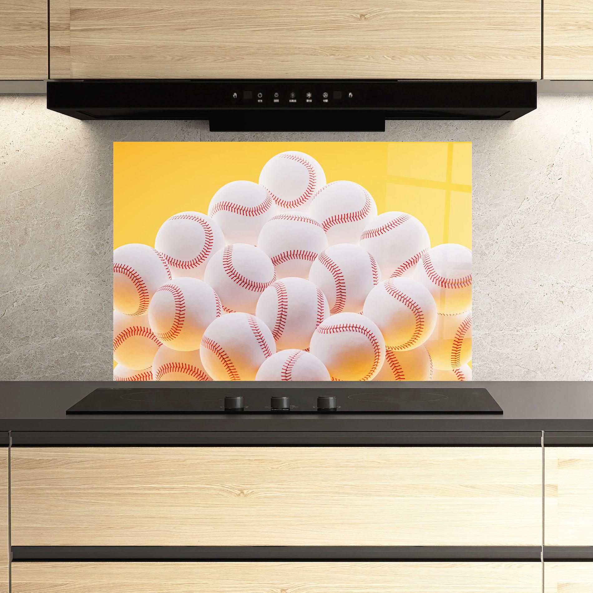 Panou Sticla Bucatarie Baseball Ball On Yellow mockup 3