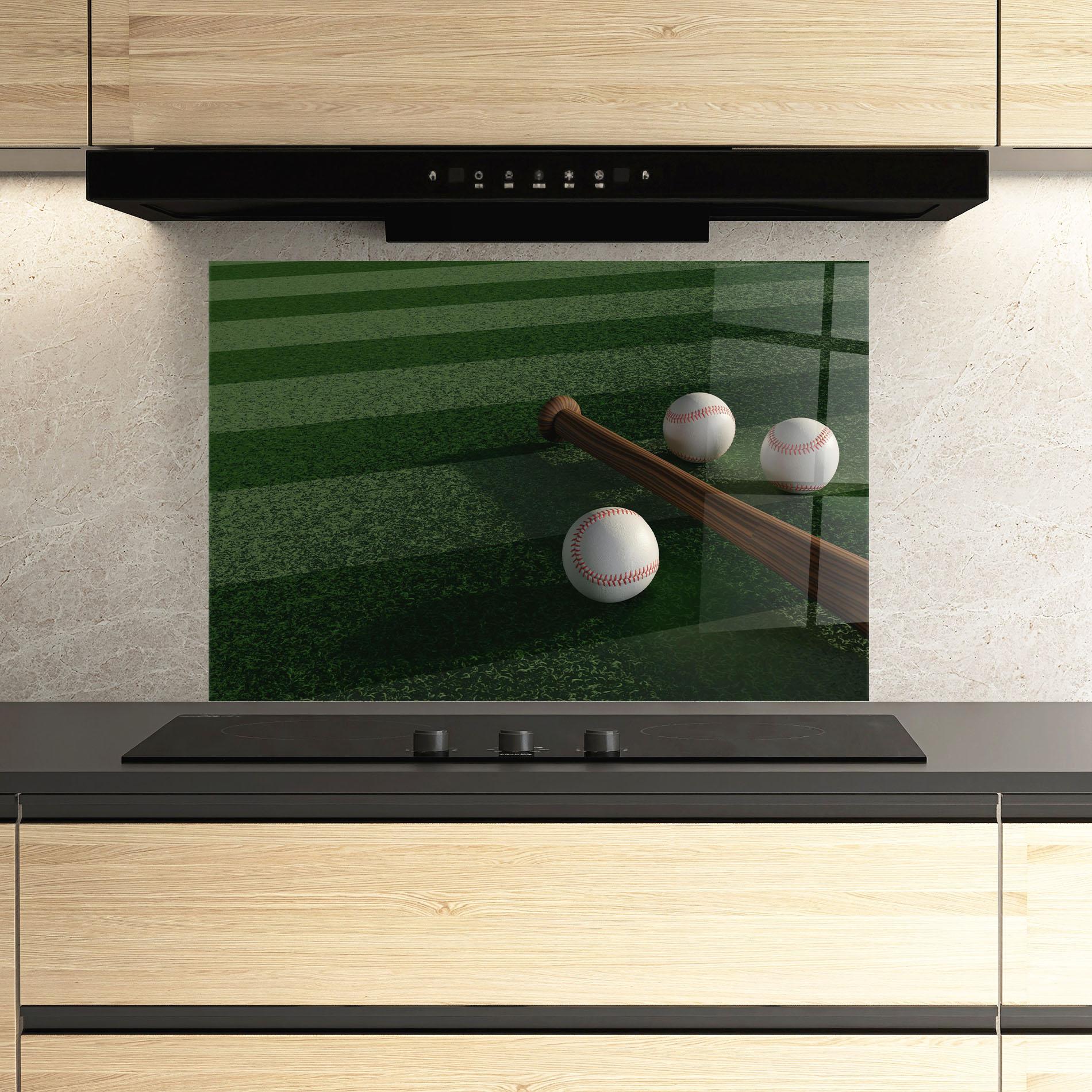 Panou Sticla Bucatarie Baseball Balls On Grass mockup 3