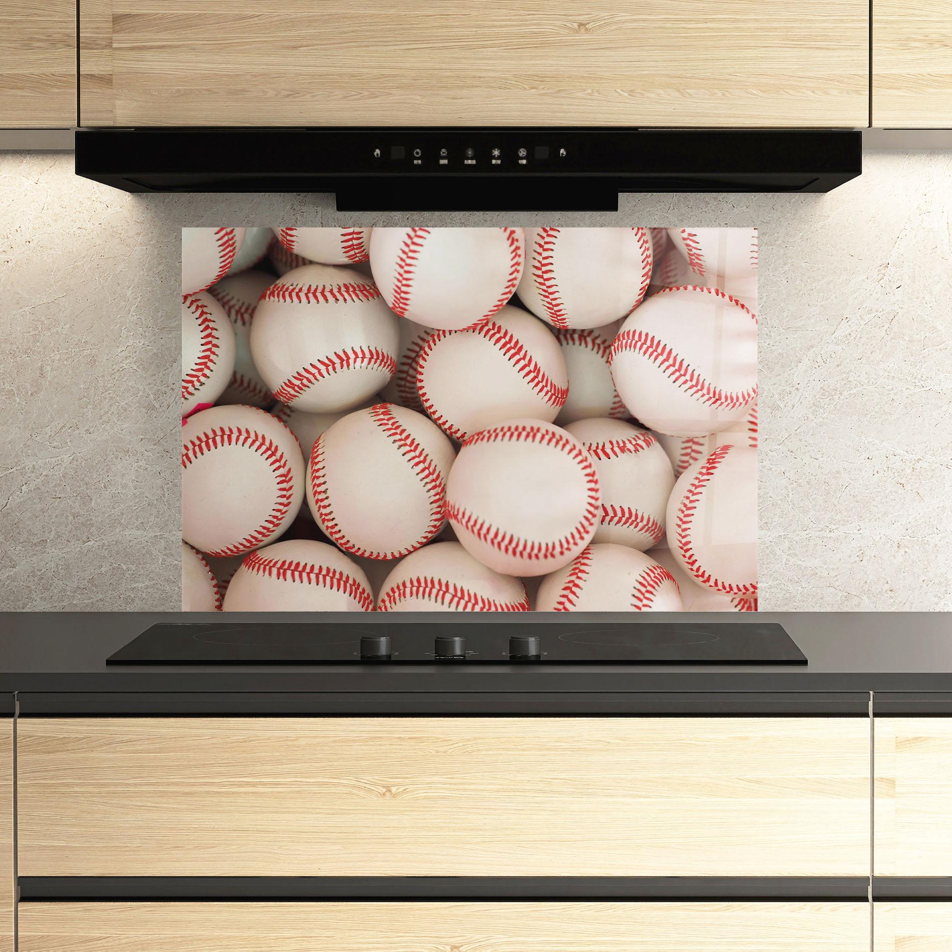Panou Sticla Bucatarie Baseball Balls Stack mockup 3