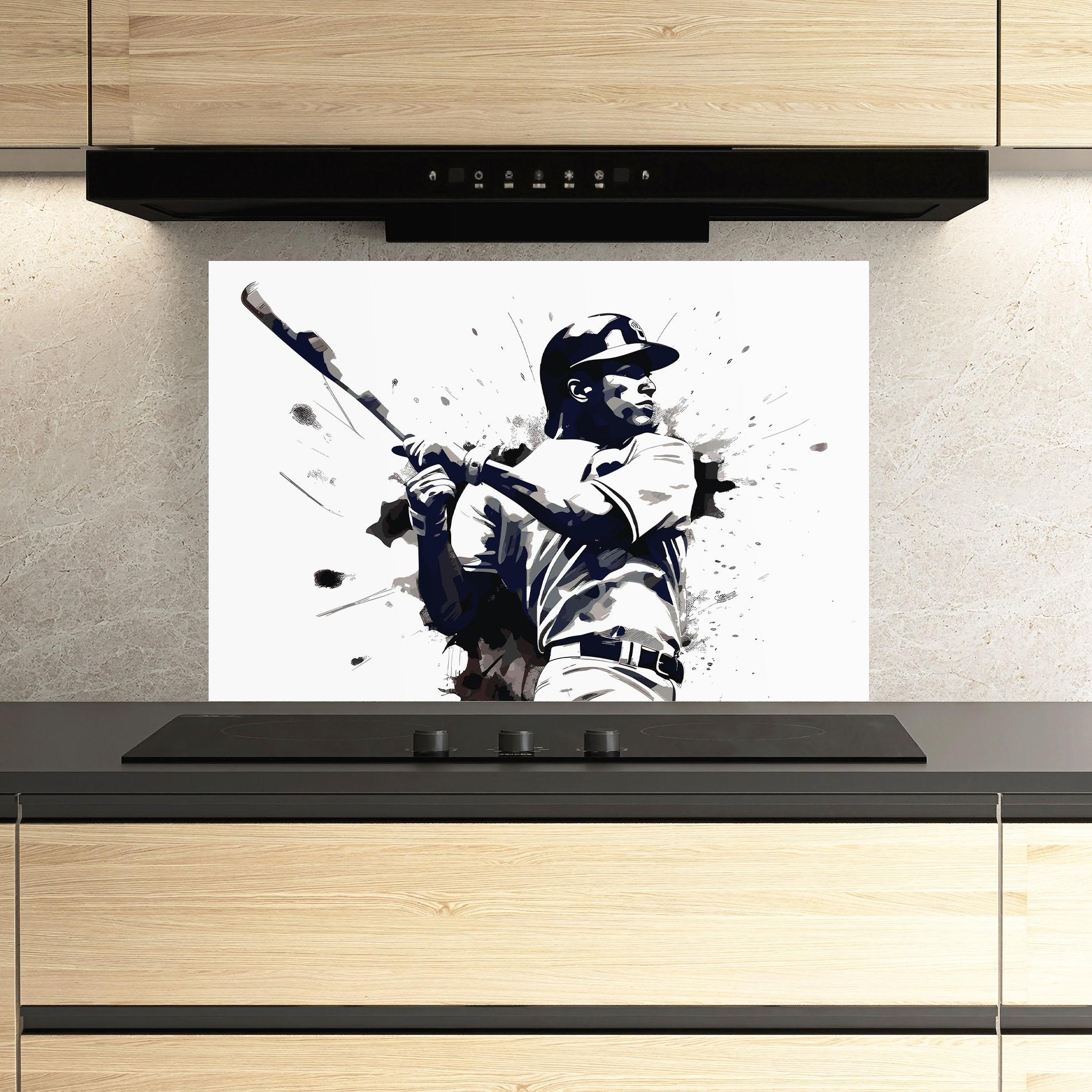 Panou Sticla Bucatarie Baseball Grey Art mockup 3
