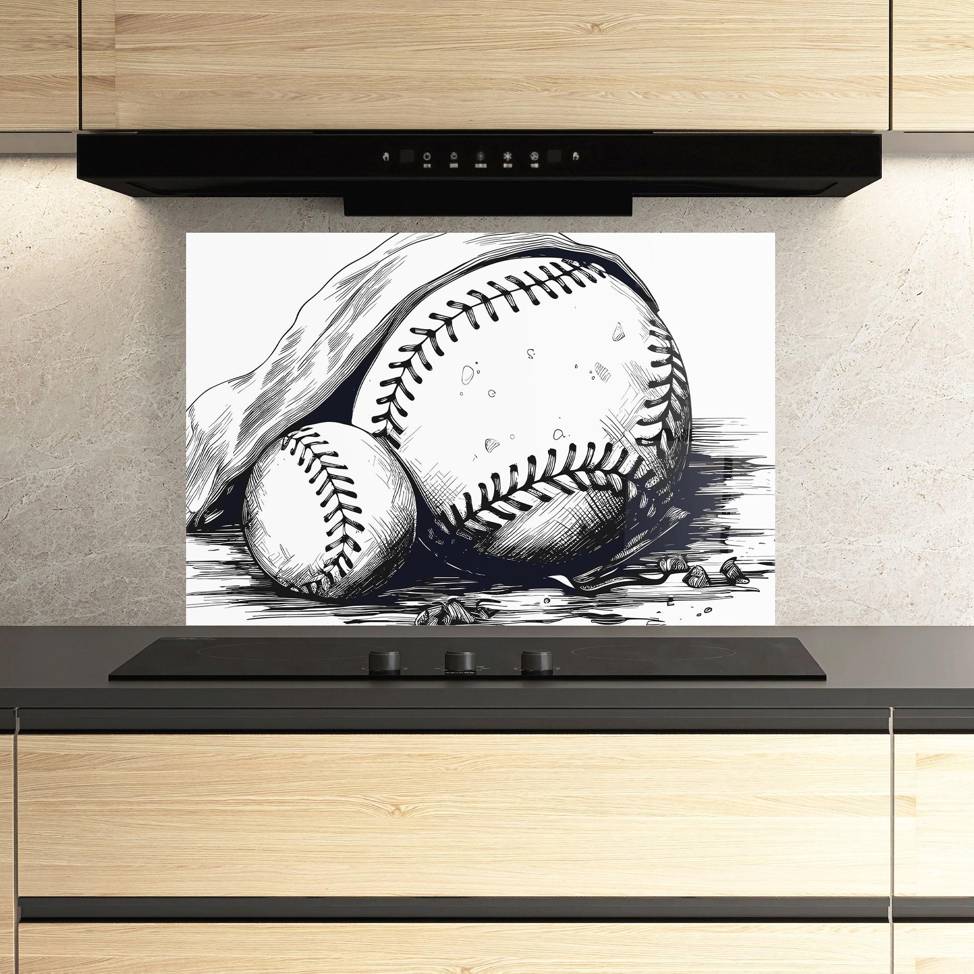Panou Sticla Bucatarie Baseball Grey Line mockup 3