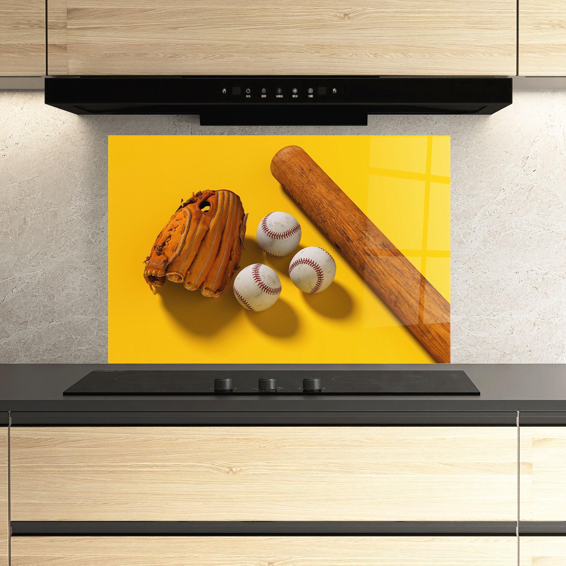 Panou Sticla Bucatarie Baseball Set On Yellow mockup 3