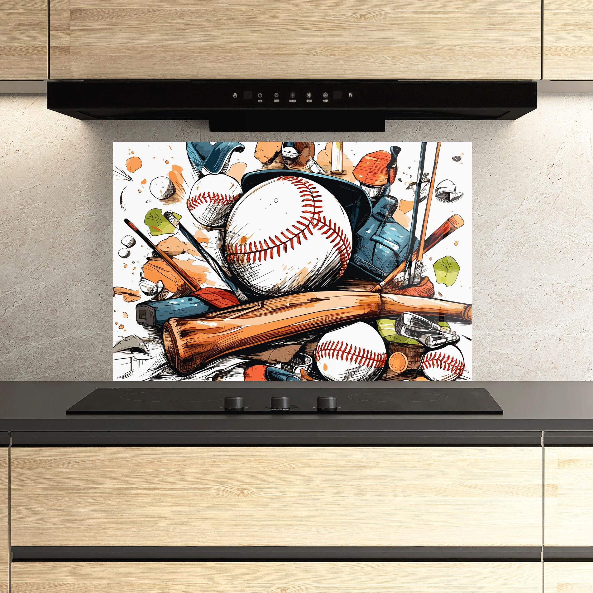 Panou Sticla Bucatarie Baseball Trash mockup 3