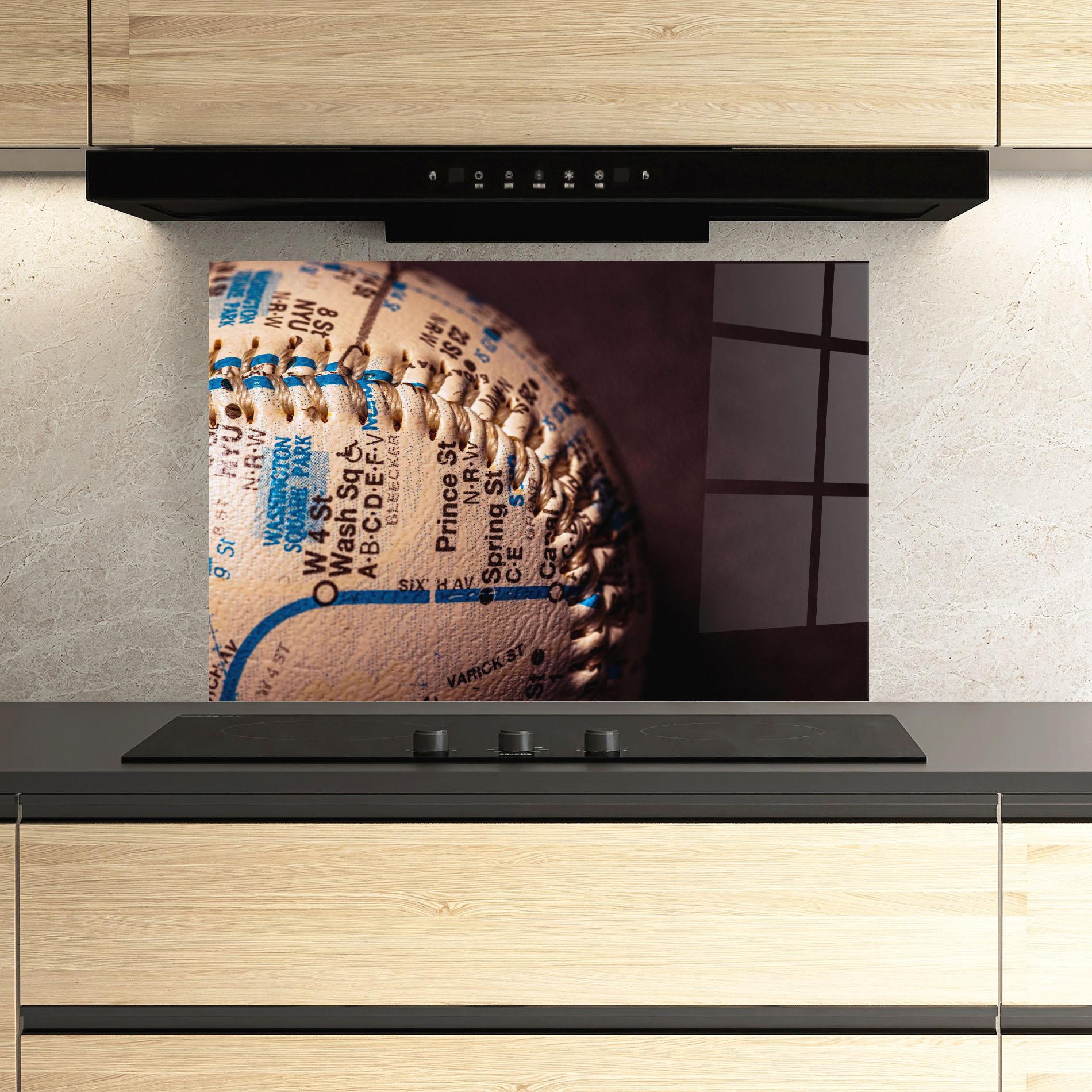 Panou Sticla Bucatarie Blue Text Baseball Ball mockup 3