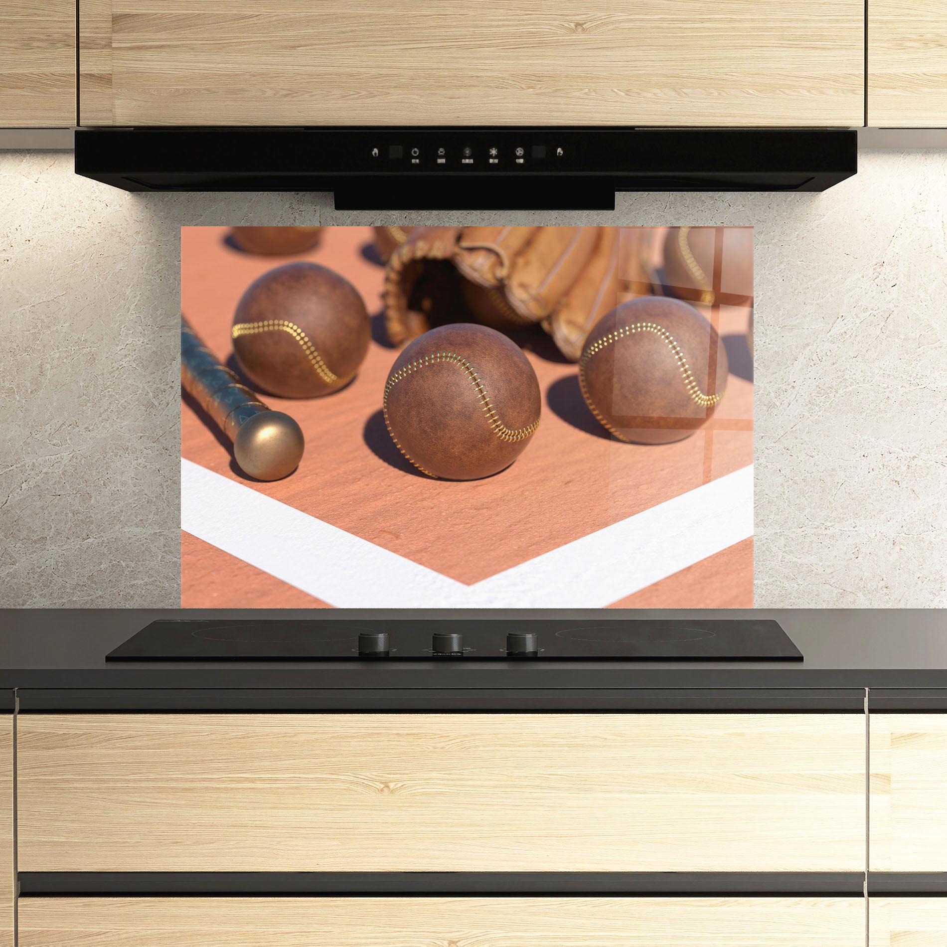 Panou Sticla Bucatarie Brown Baseball Ball mockup 3