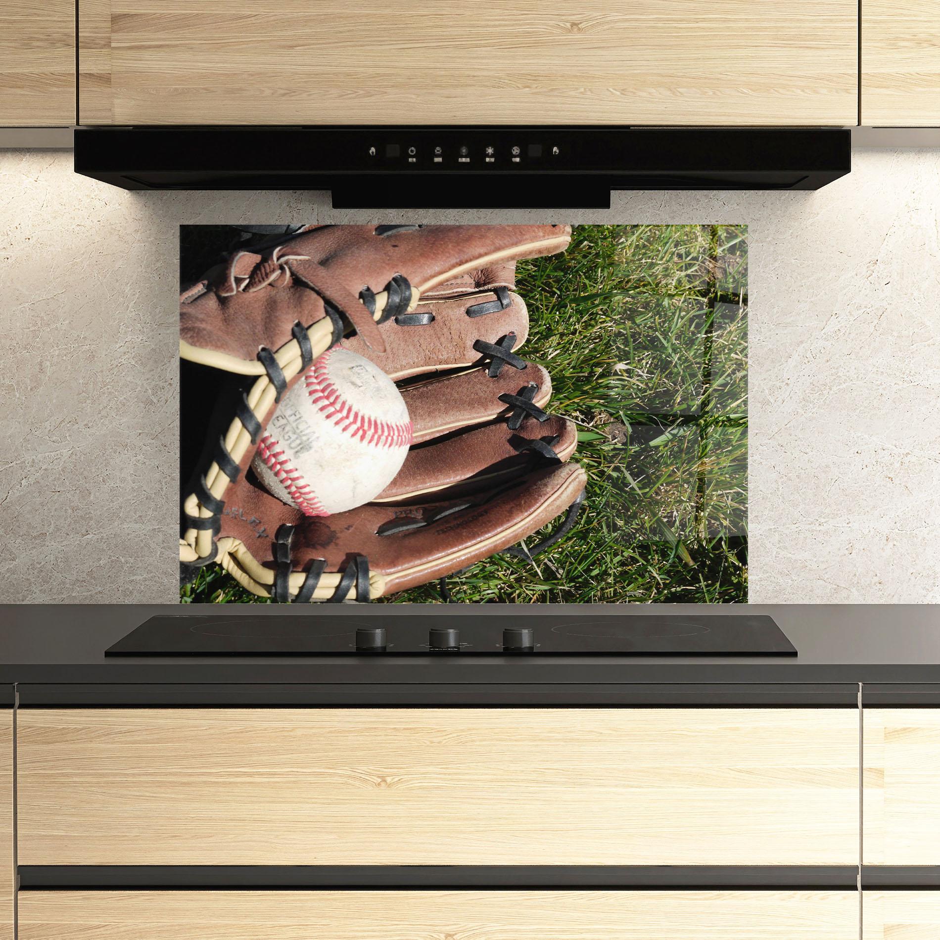 Panou Sticla Bucatarie Brown Baseball Glove mockup 3