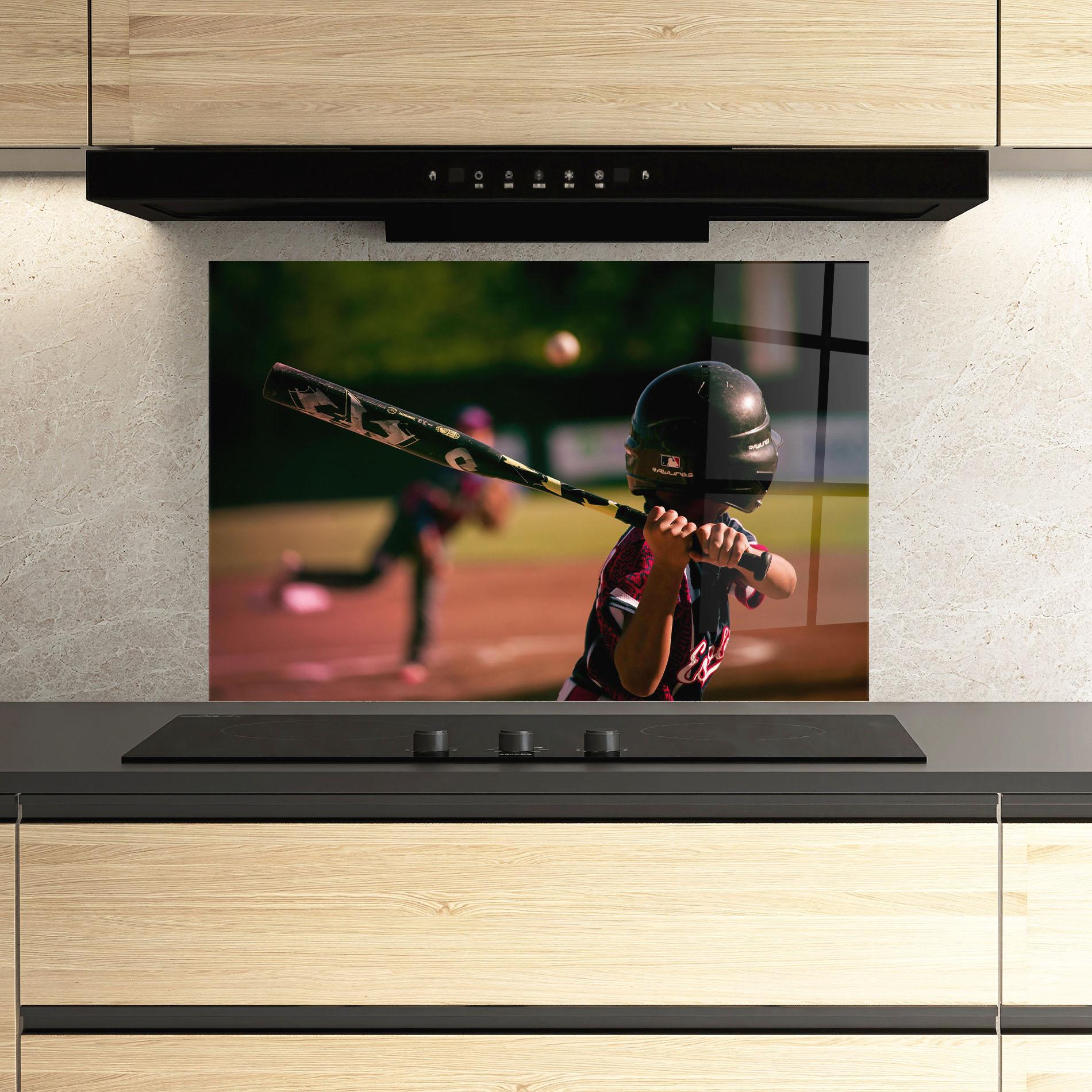 Panou Sticla Bucatarie Child Playing Baseball mockup 3