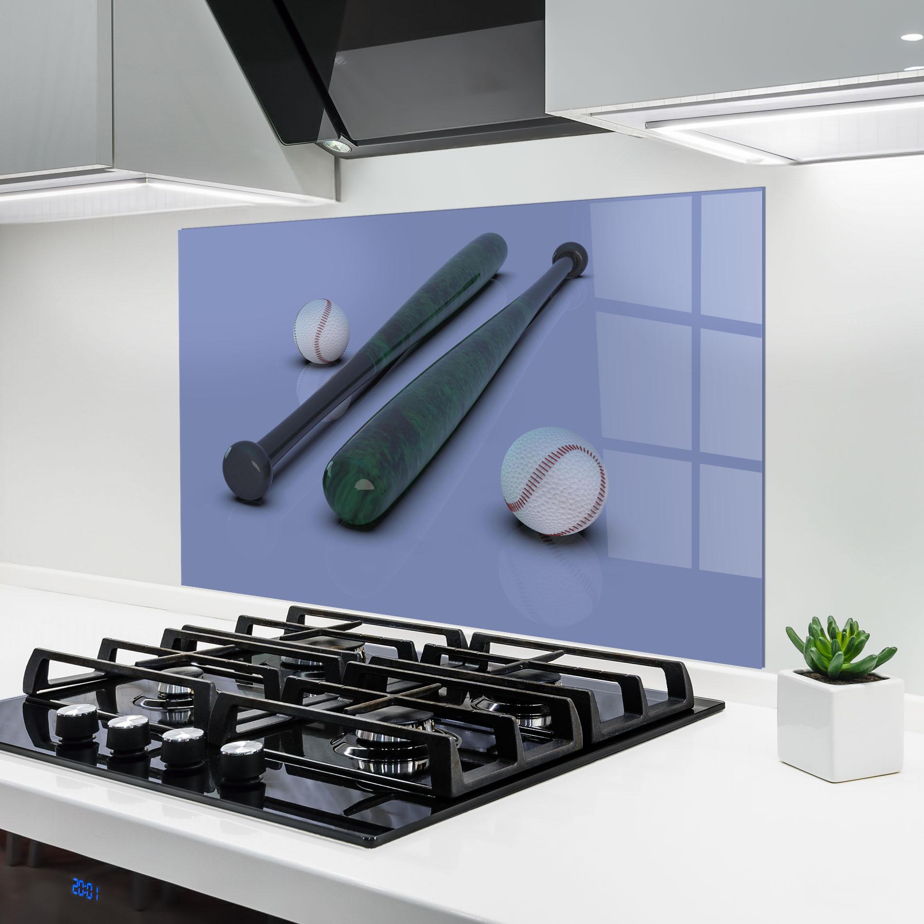 Panou Sticla Bucatarie Baseball Ball On Purple mockup 6