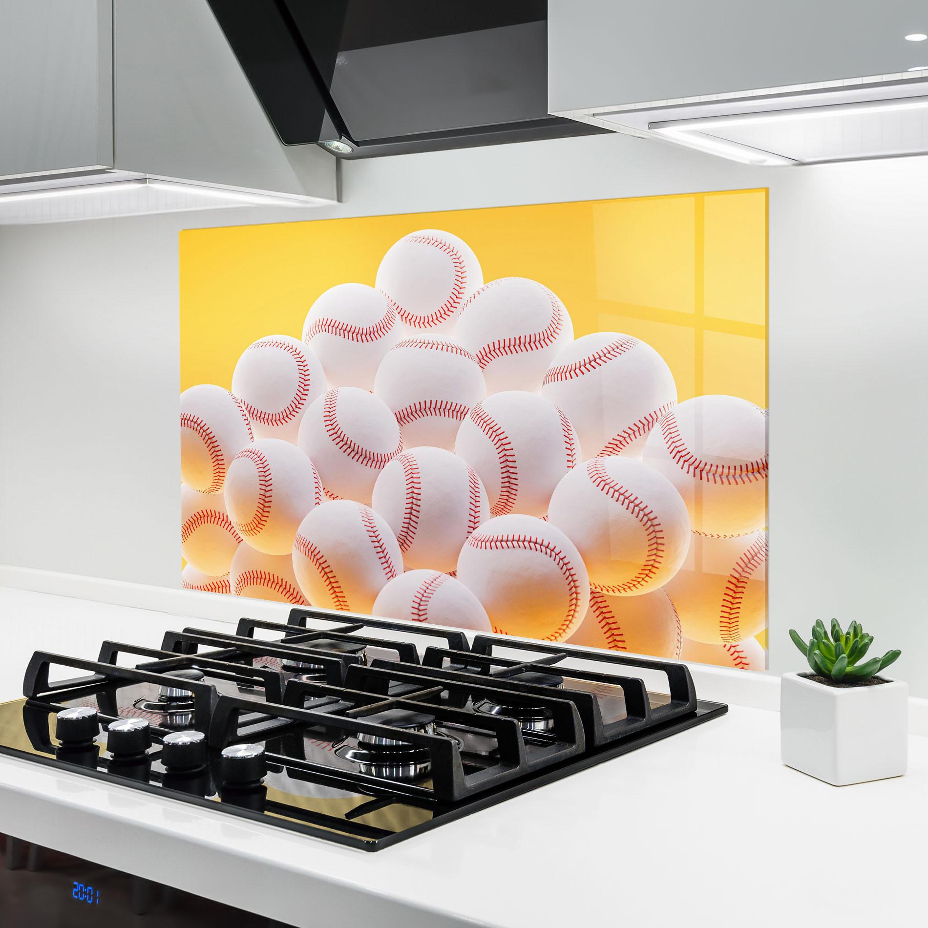 Panou Sticla Bucatarie Baseball Ball On Yellow mockup 6