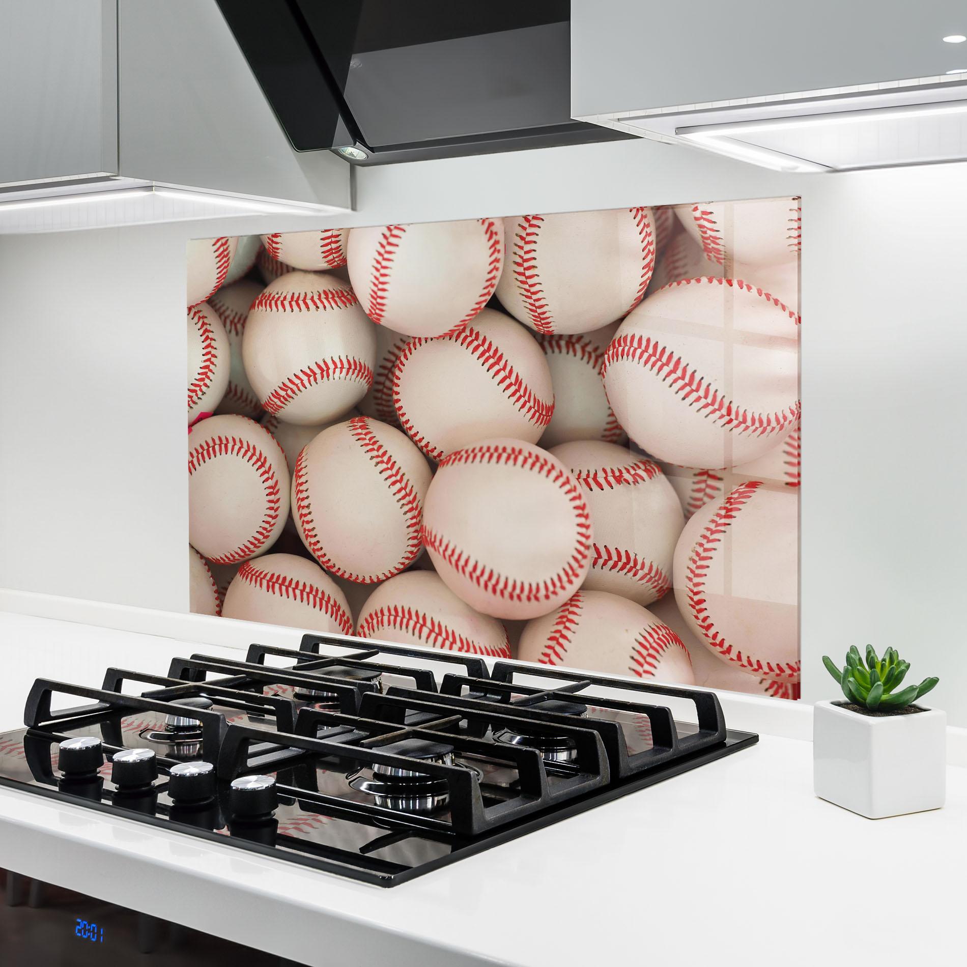 Panou Sticla Bucatarie Baseball Balls Stack mockup 6