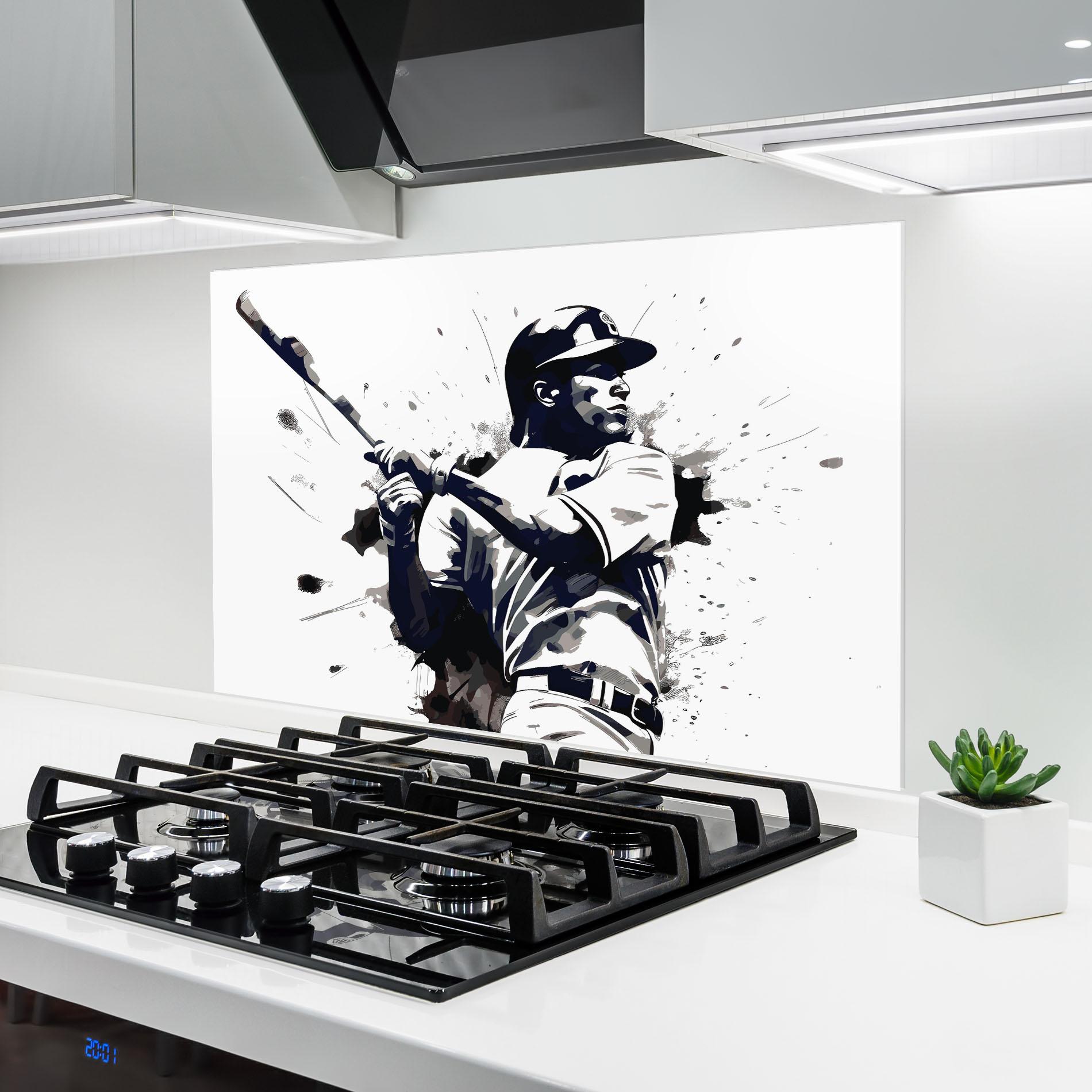 Panou Sticla Bucatarie Baseball Grey Art mockup 6