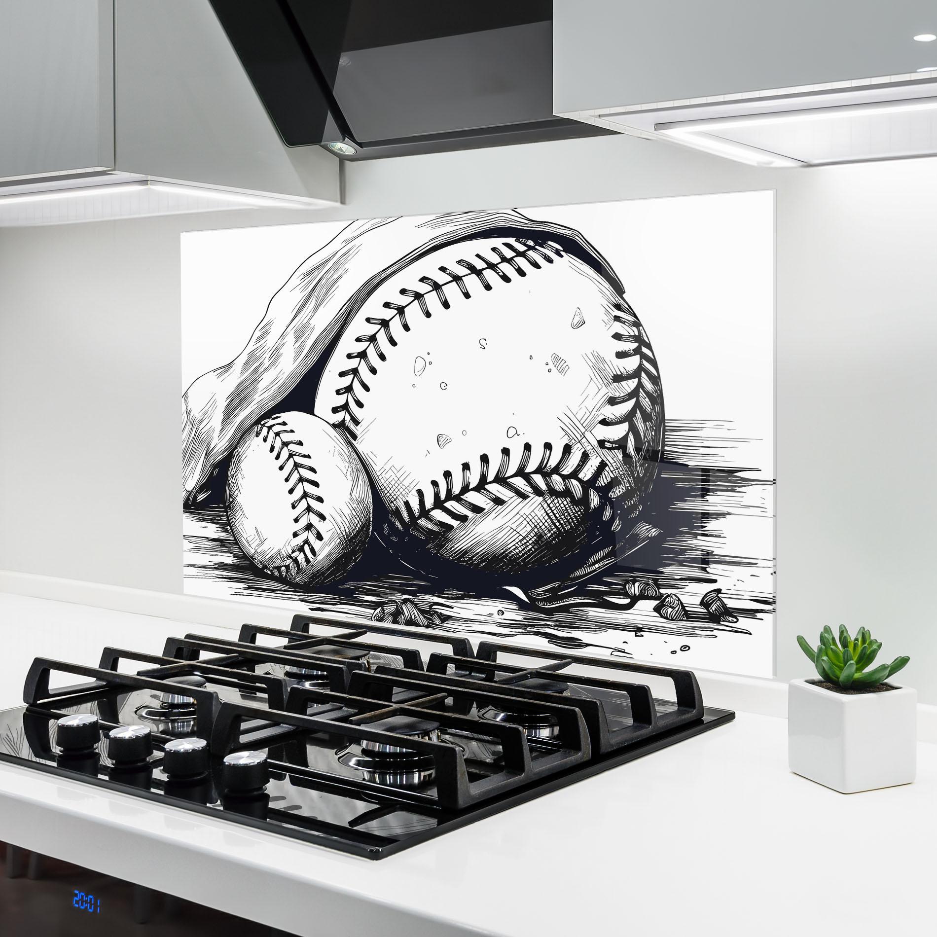 Panou Sticla Bucatarie Baseball Grey Line mockup 6