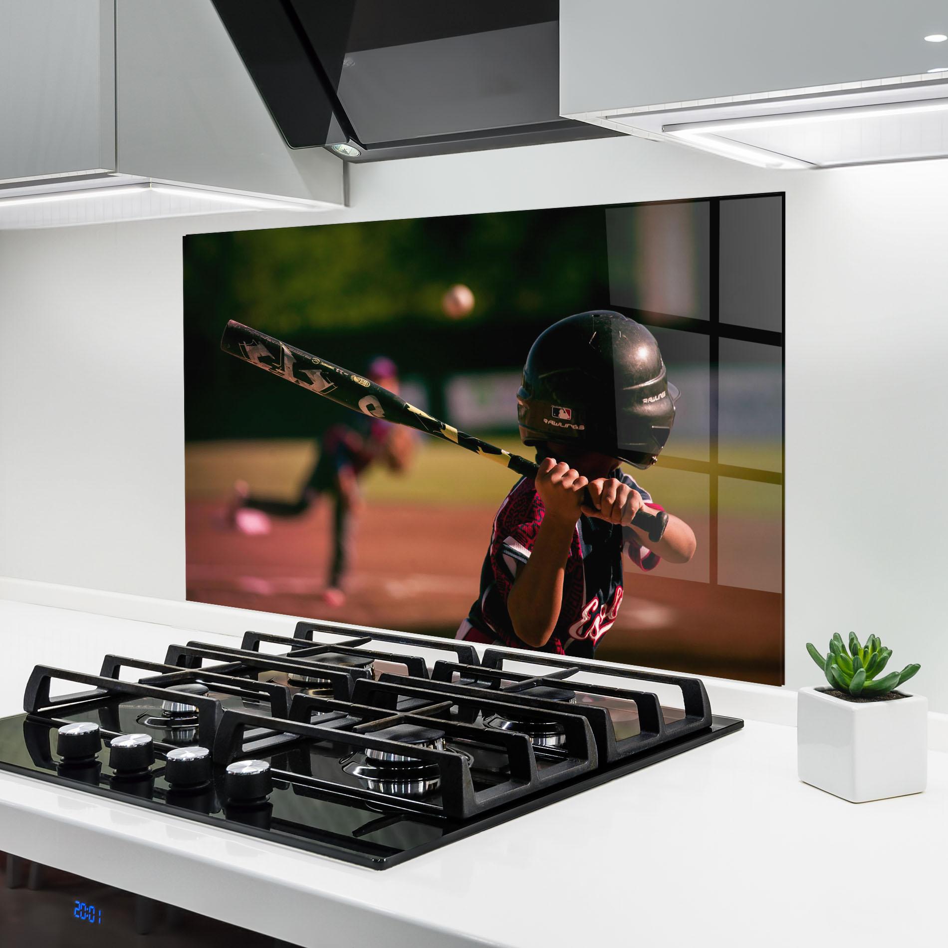 Panou Sticla Bucatarie Child Playing Baseball mockup 6