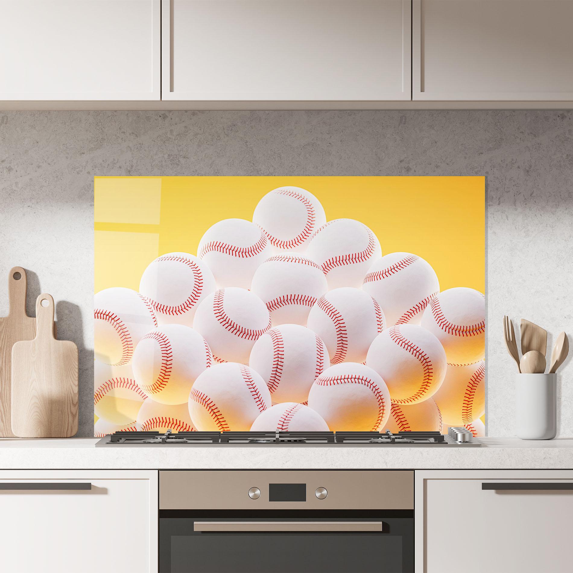 Panou Sticla Bucatarie Baseball Ball On Yellow mockup 7