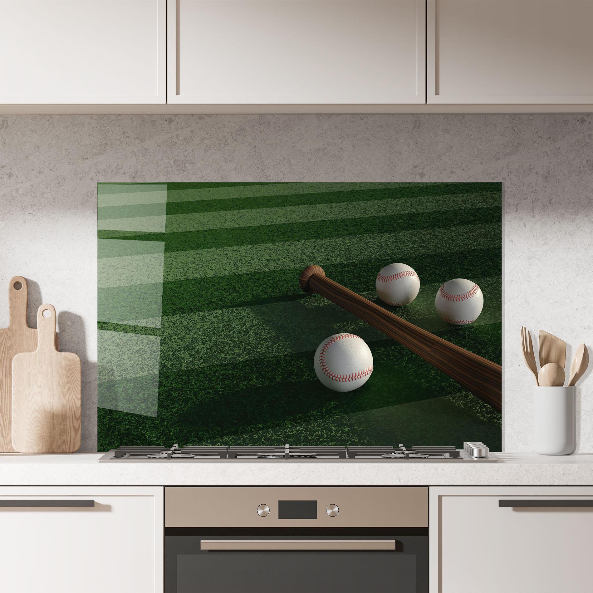 Panou Sticla Bucatarie Baseball Balls On Grass mockup 7