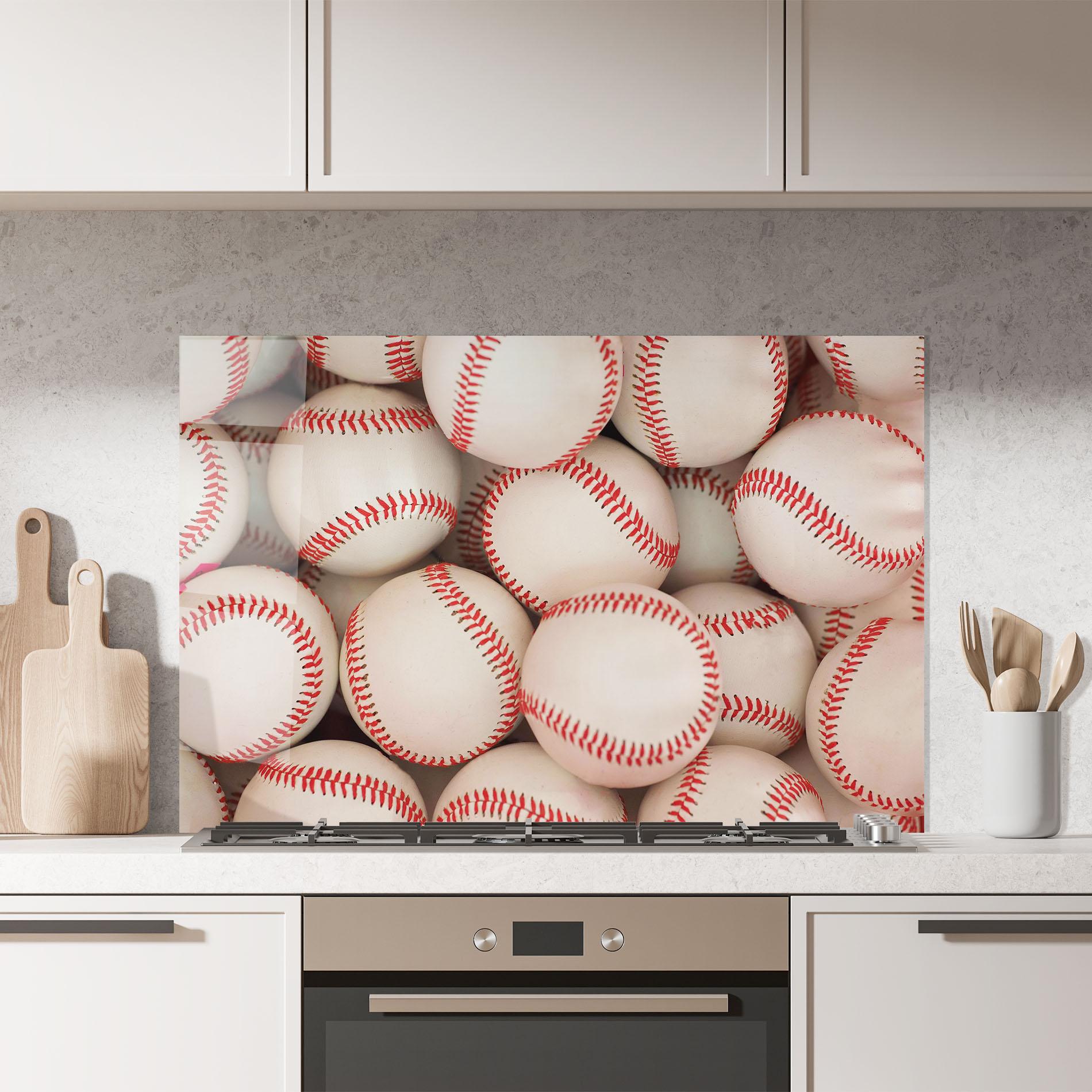 Panou Sticla Bucatarie Baseball Balls Stack mockup 7