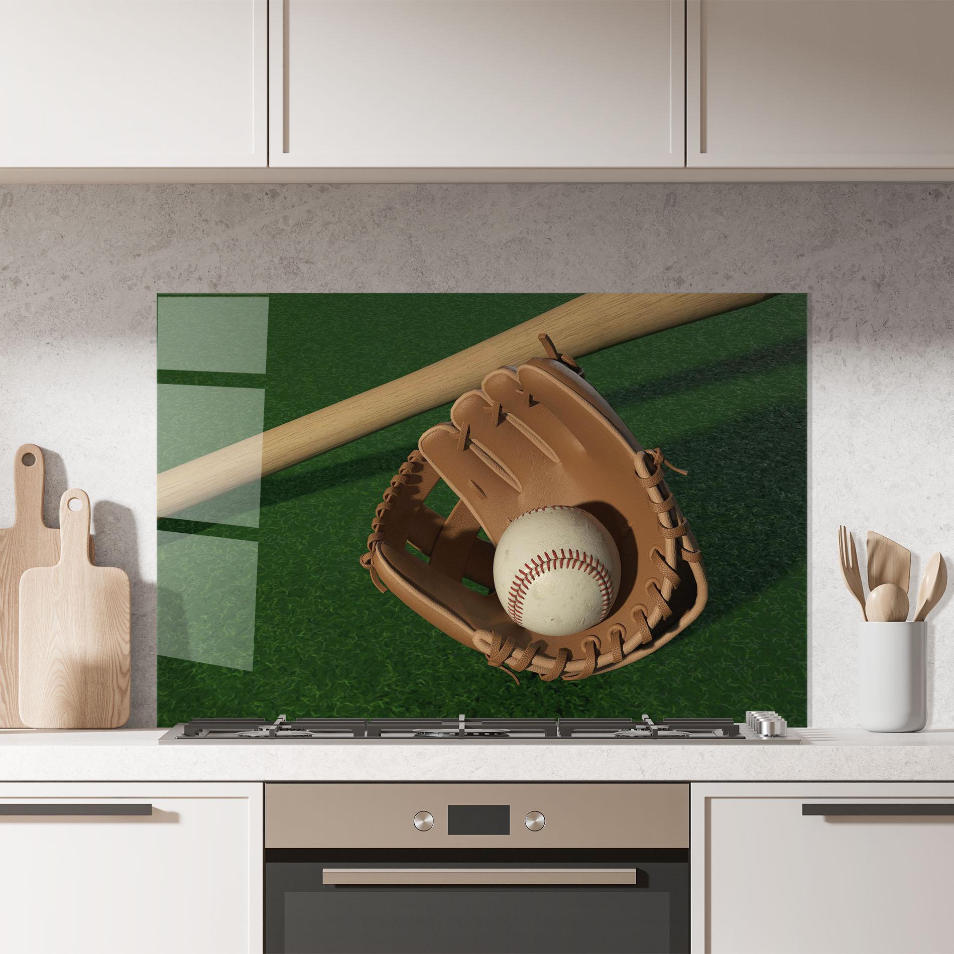 Panou Sticla Bucatarie Baseball Glove On Green mockup 7