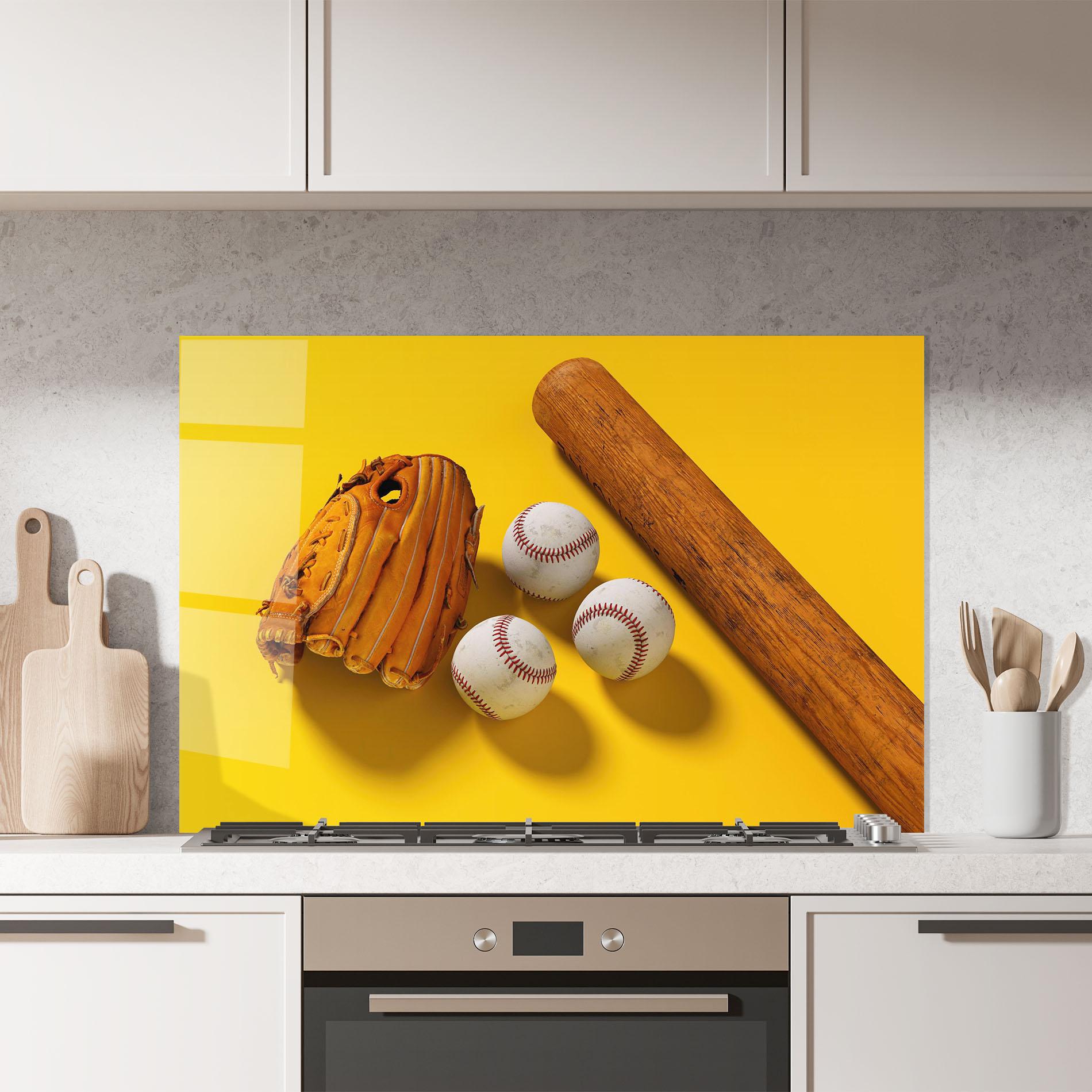 Panou Sticla Bucatarie Baseball Set On Yellow mockup 7