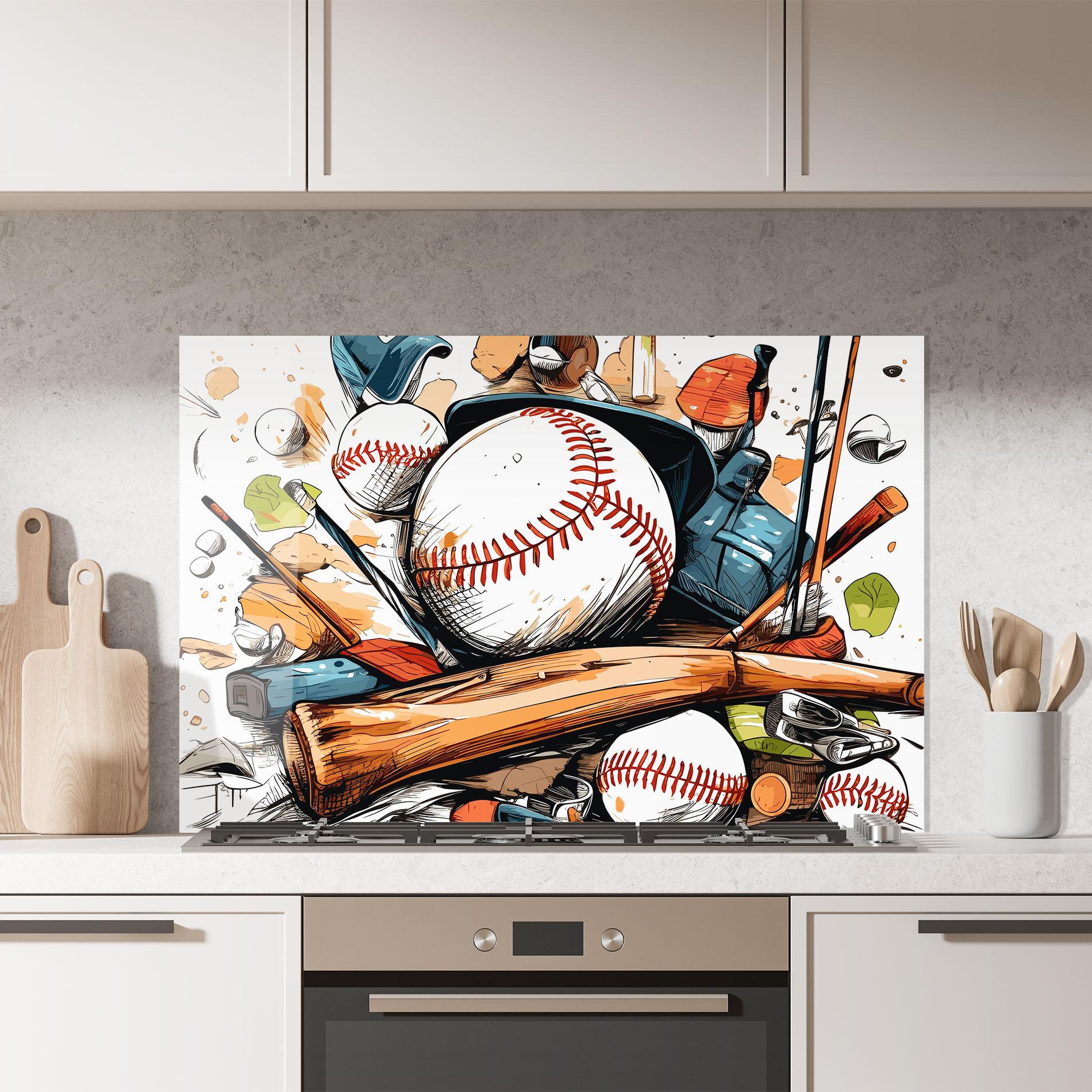 Panou Sticla Bucatarie Baseball Trash mockup 7