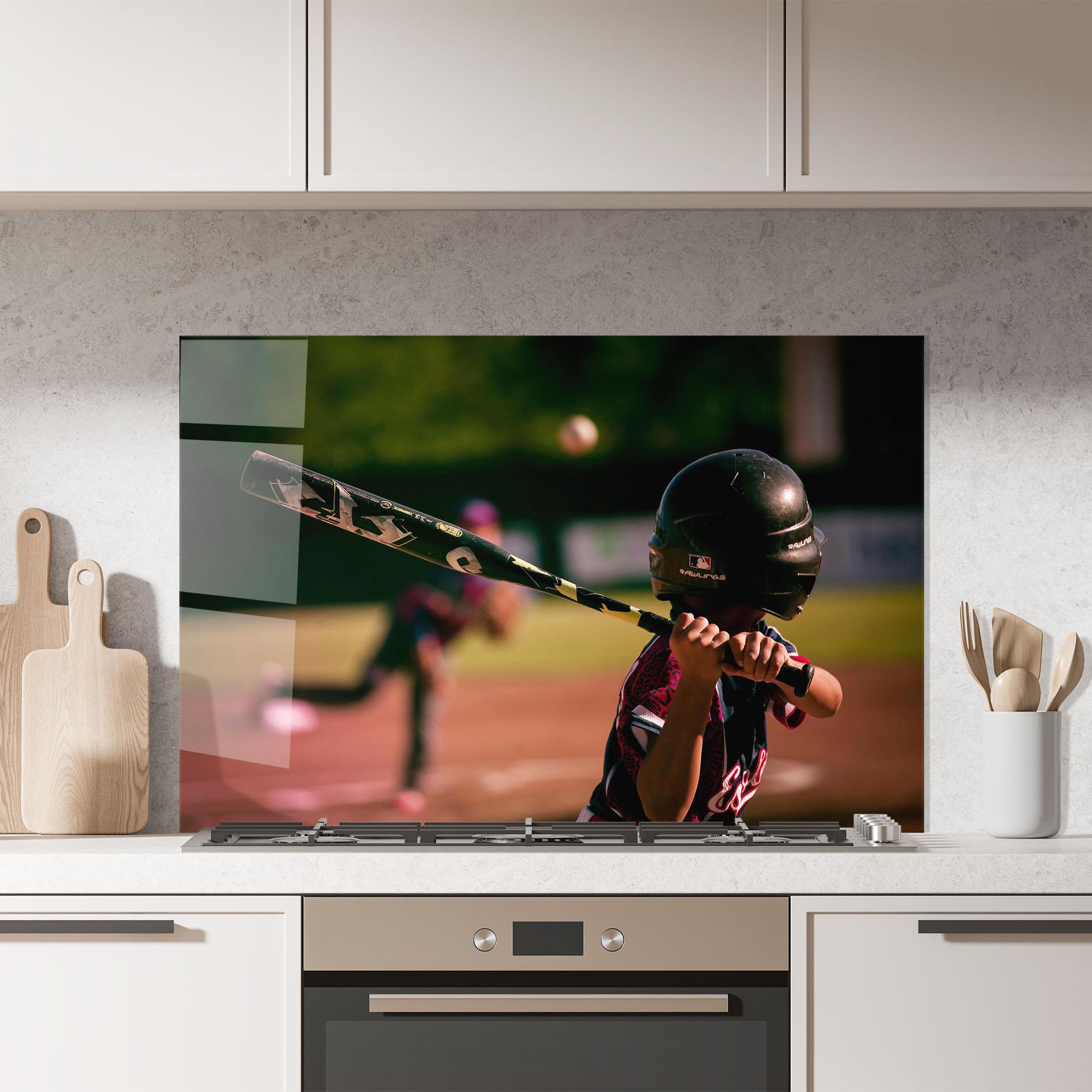 Panou Sticla Bucatarie Child Playing Baseball mockup 7