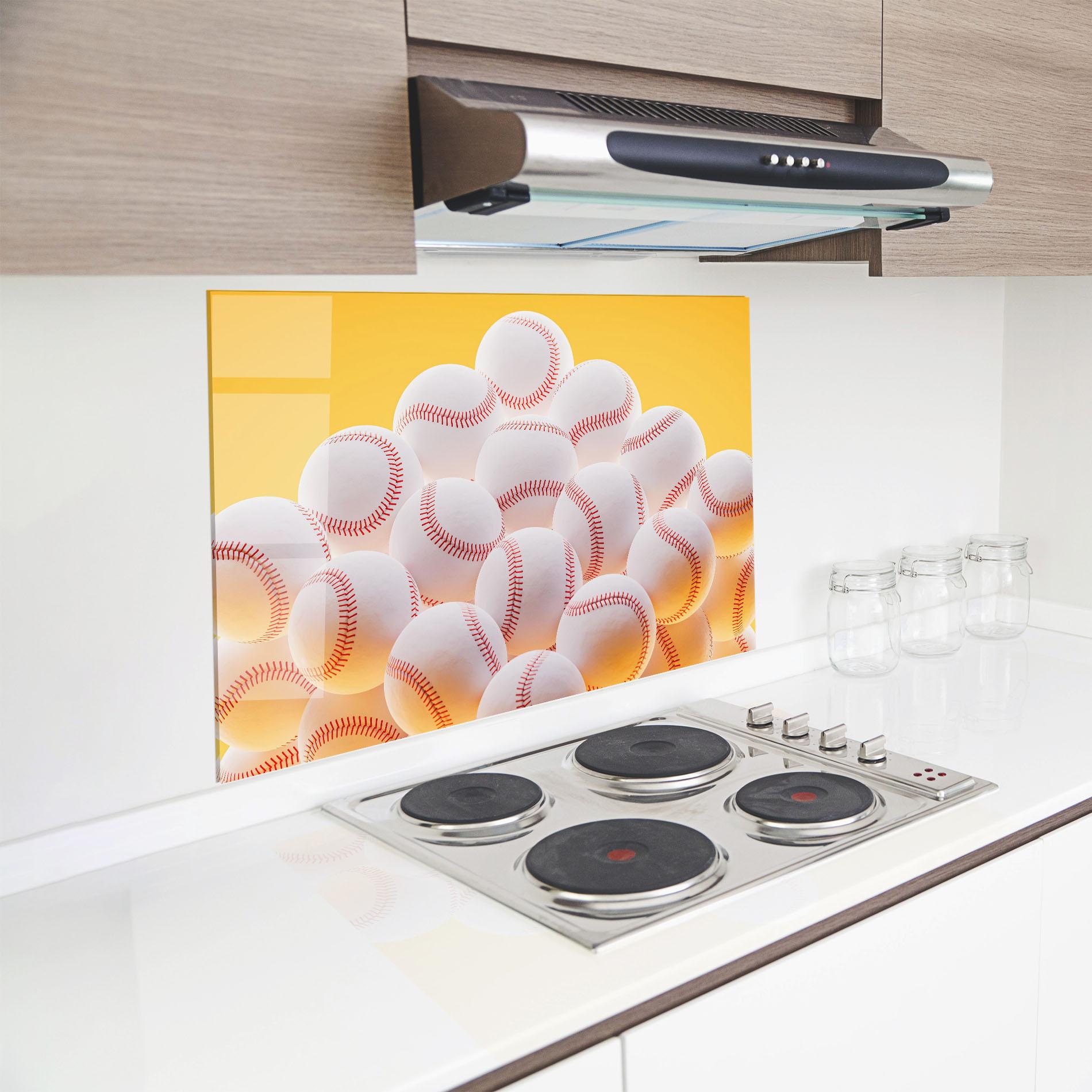 Panou Sticla Bucatarie Baseball Ball On Yellow mockup 8