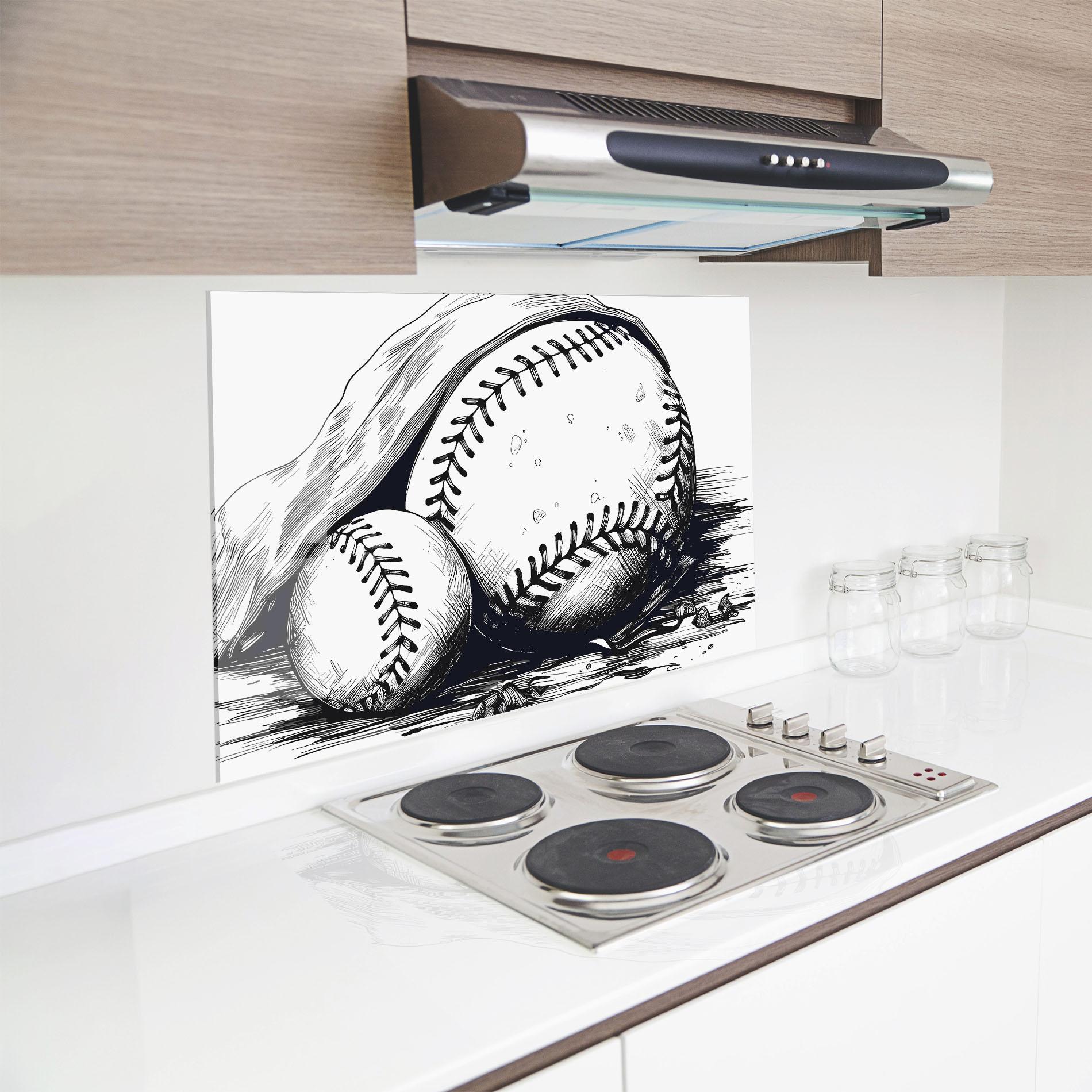 Panou Sticla Bucatarie Baseball Grey Line mockup 8