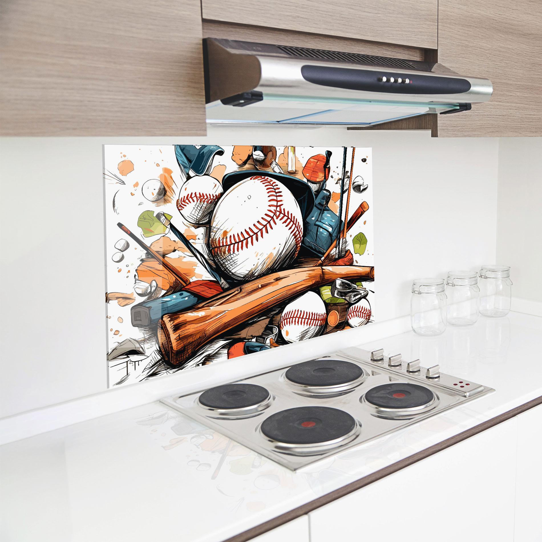 Panou Sticla Bucatarie Baseball Trash mockup 8