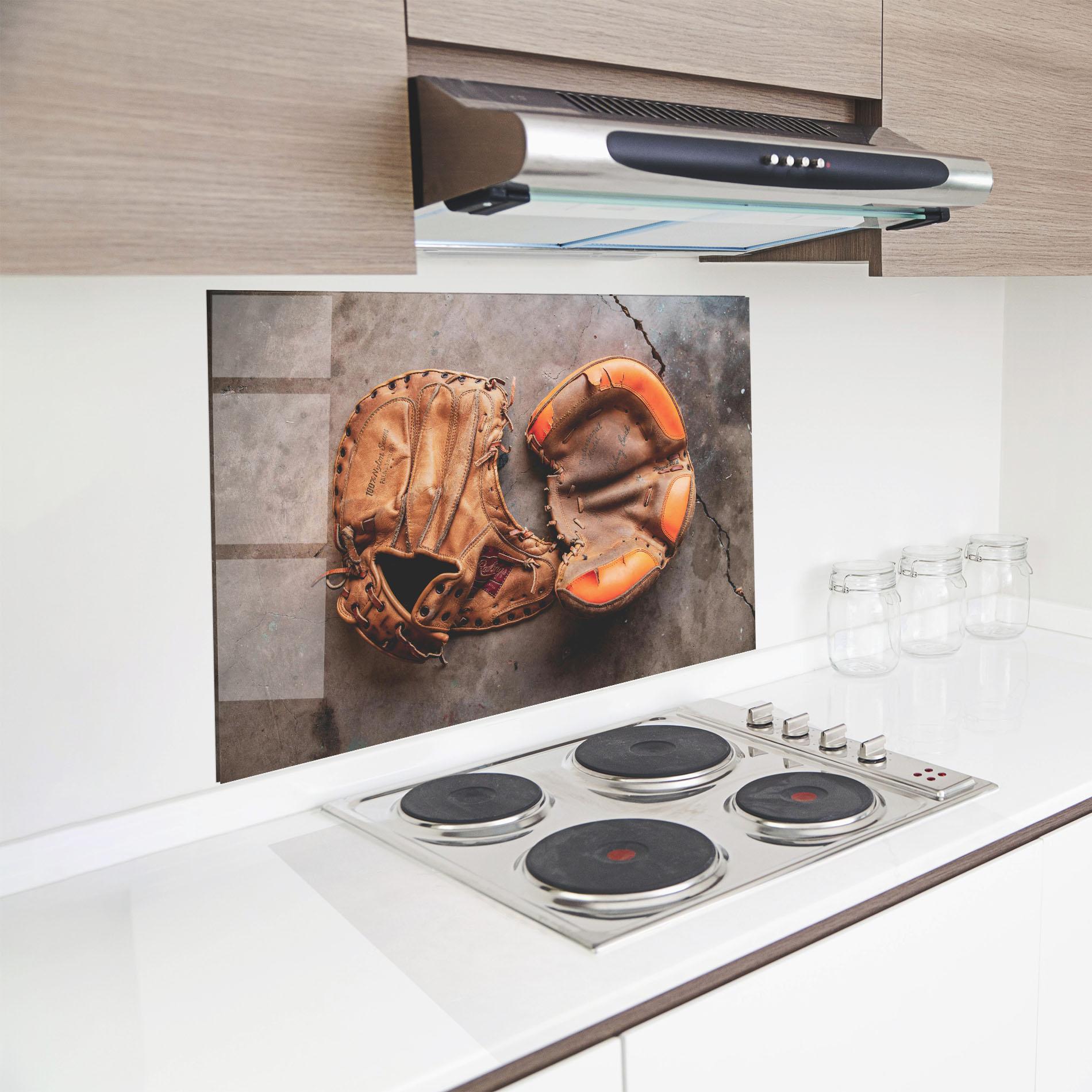 Panou Sticla Bucatarie Brown Orange Baseball Gloves mockup 8