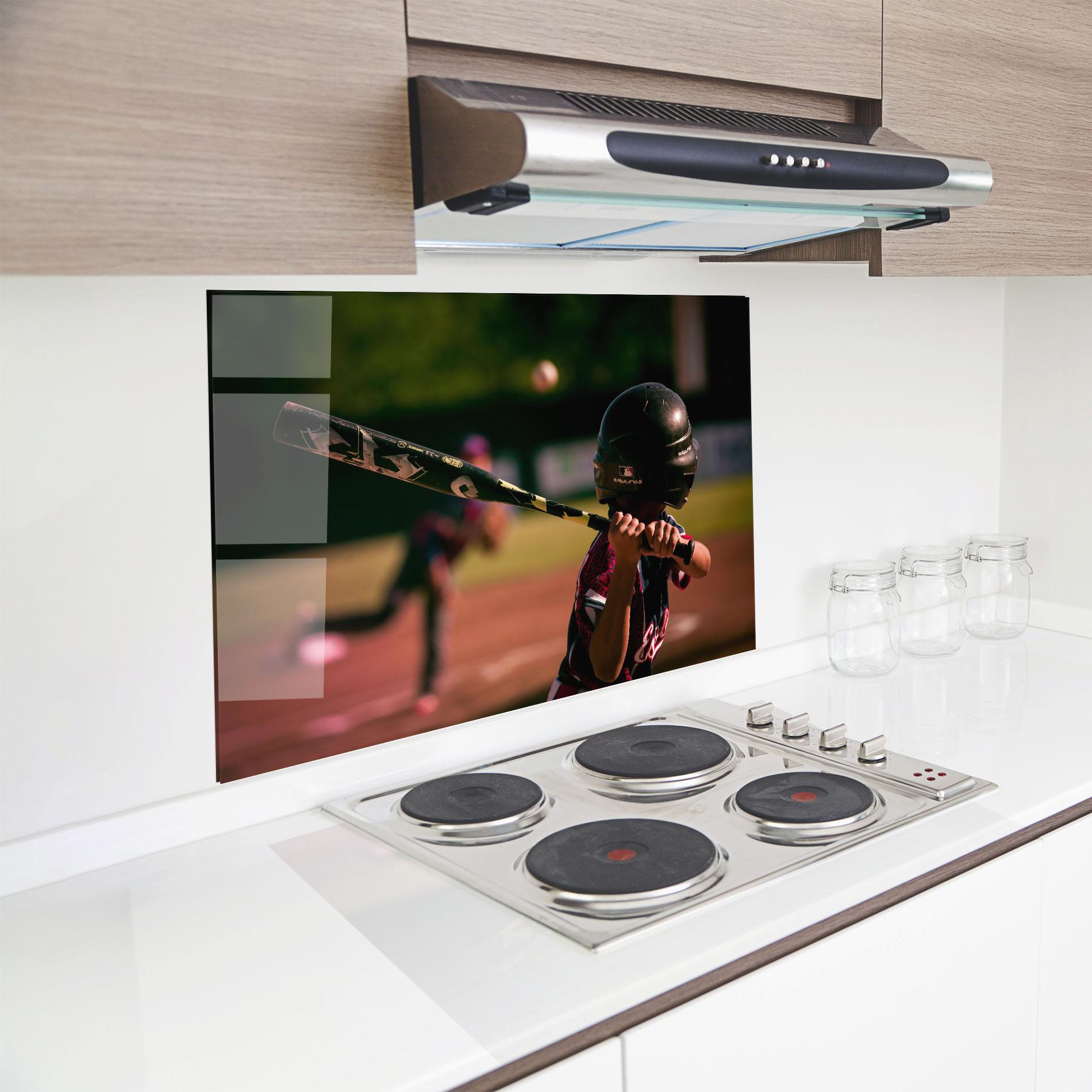 Panou Sticla Bucatarie Child Playing Baseball mockup 8