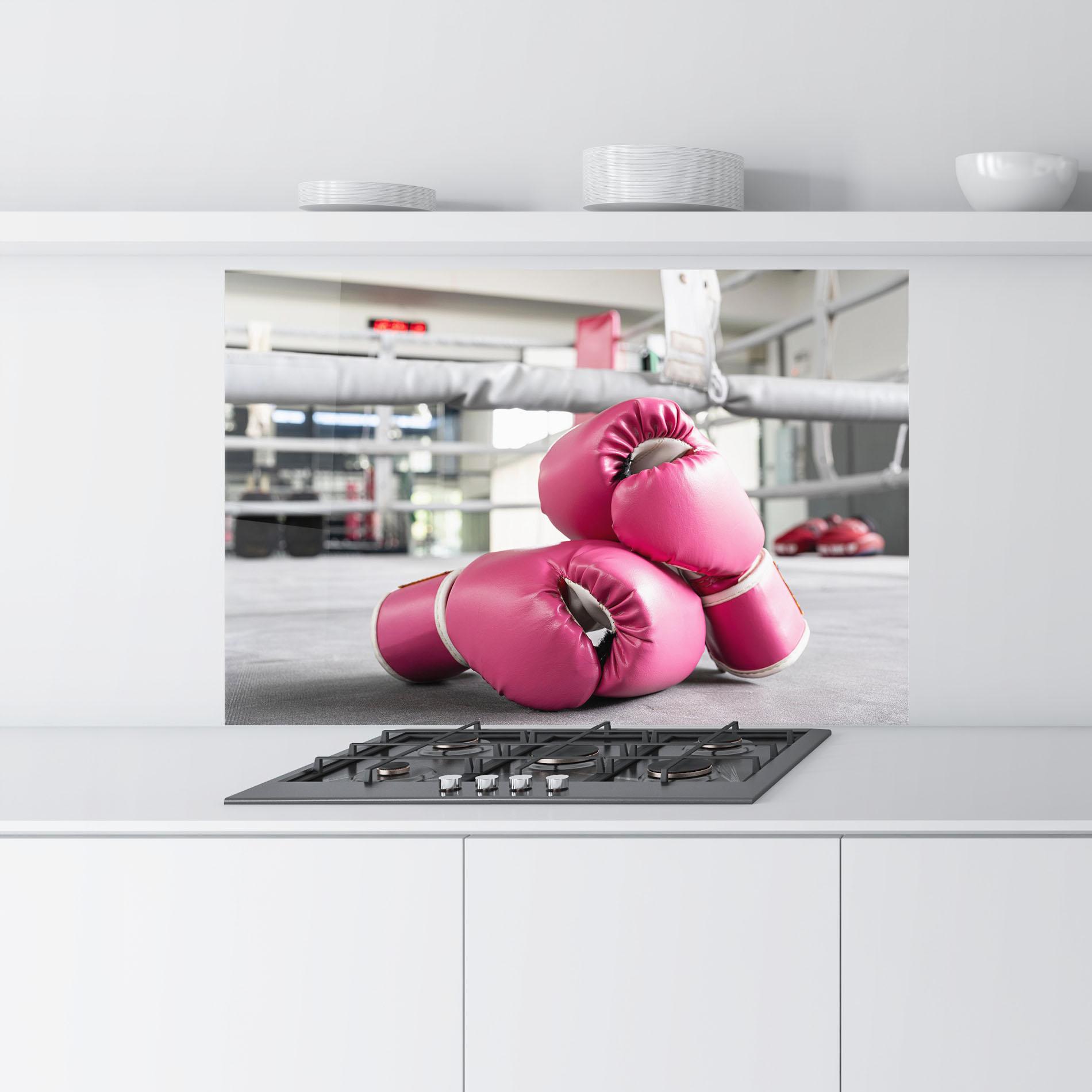 Panou Sticla Bucatarie Pink Boxing Gloves mockup 9