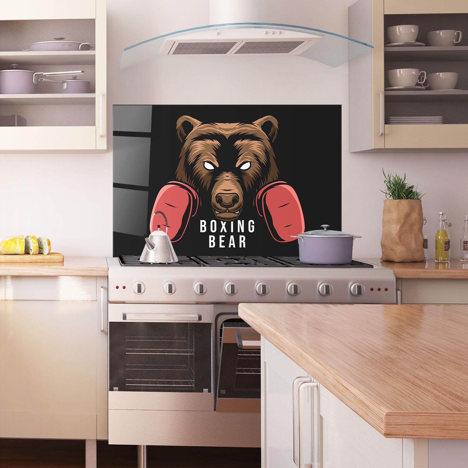 Panou Sticla Bucatarie Boxing Bear mockup 1
