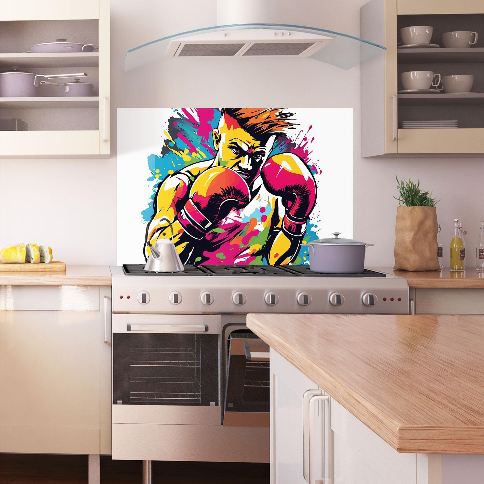 Panou Sticla Bucatarie Boxing Illustration mockup 1