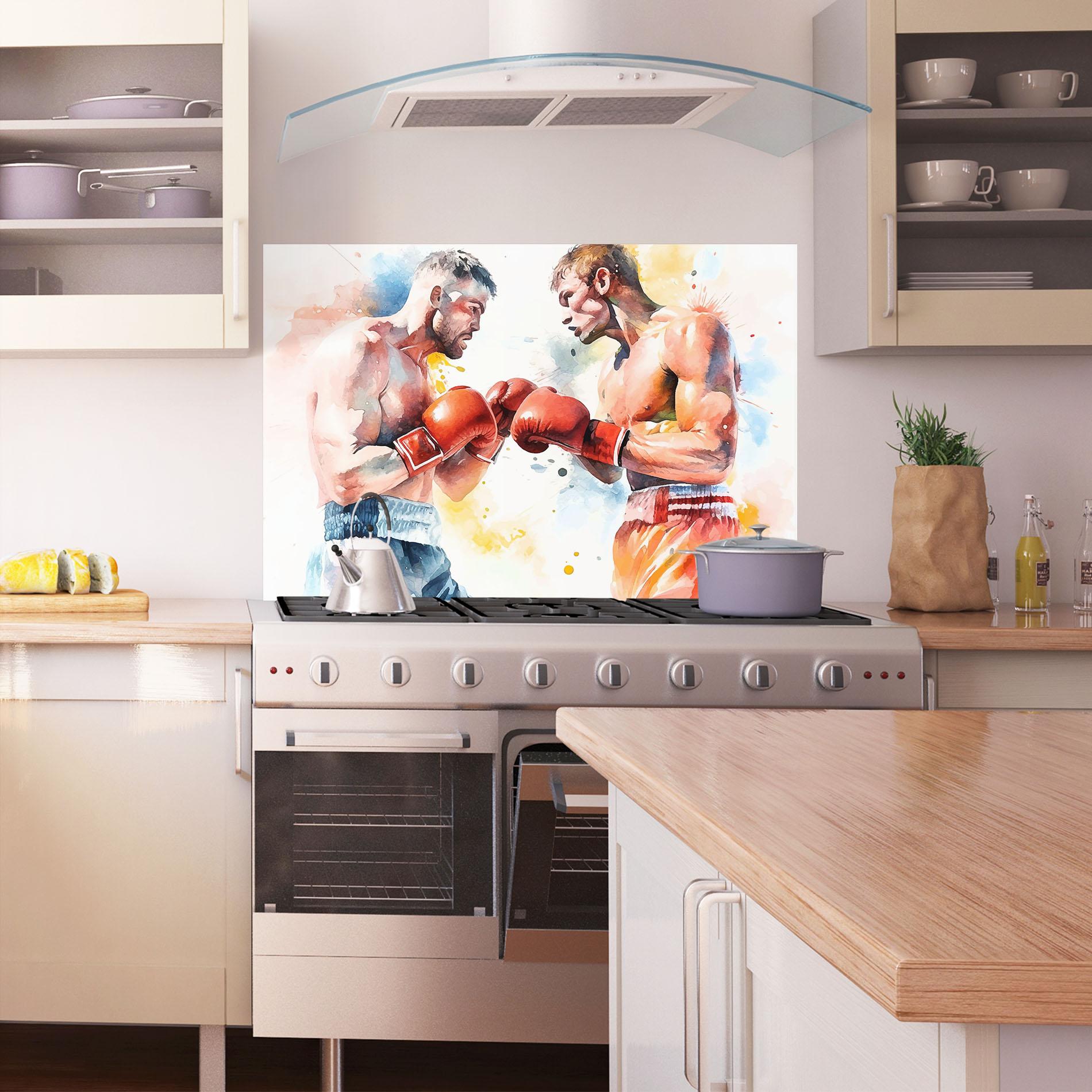 Panou Sticla Bucatarie Boxing Match Art mockup 1