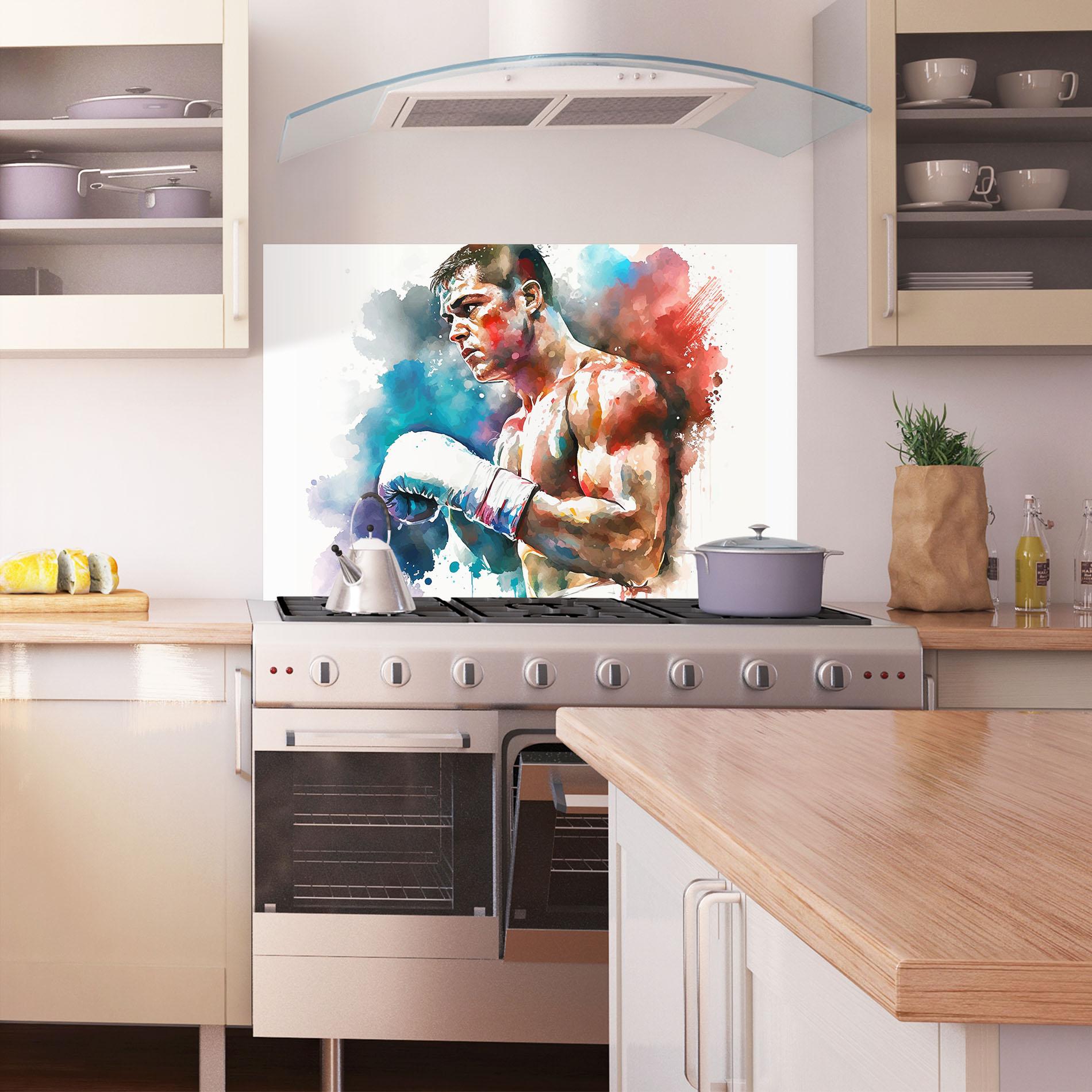 Panou Sticla Bucatarie Boxing Red Blue mockup 1