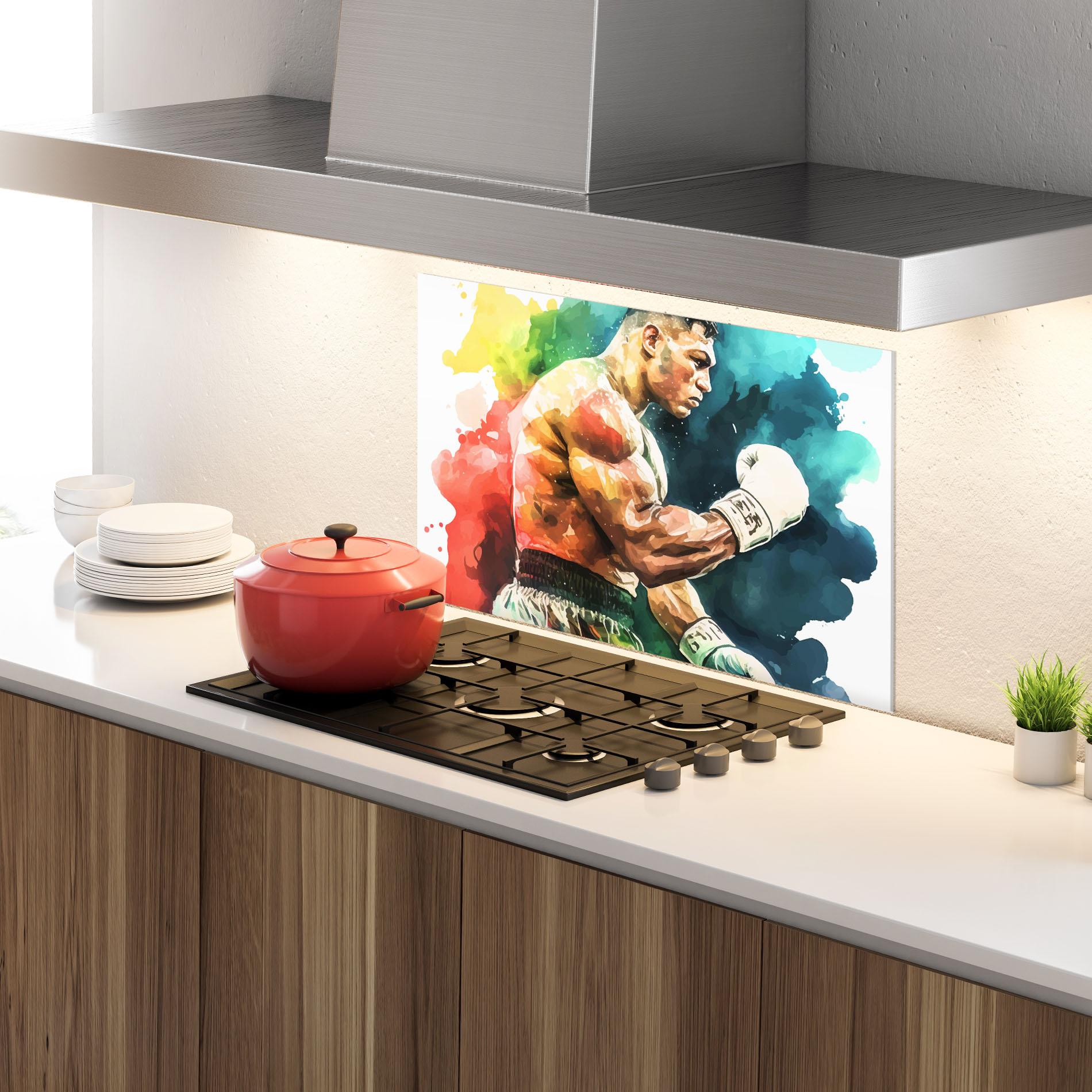 Panou Sticla Bucatarie Boxing Blue Red mockup 4