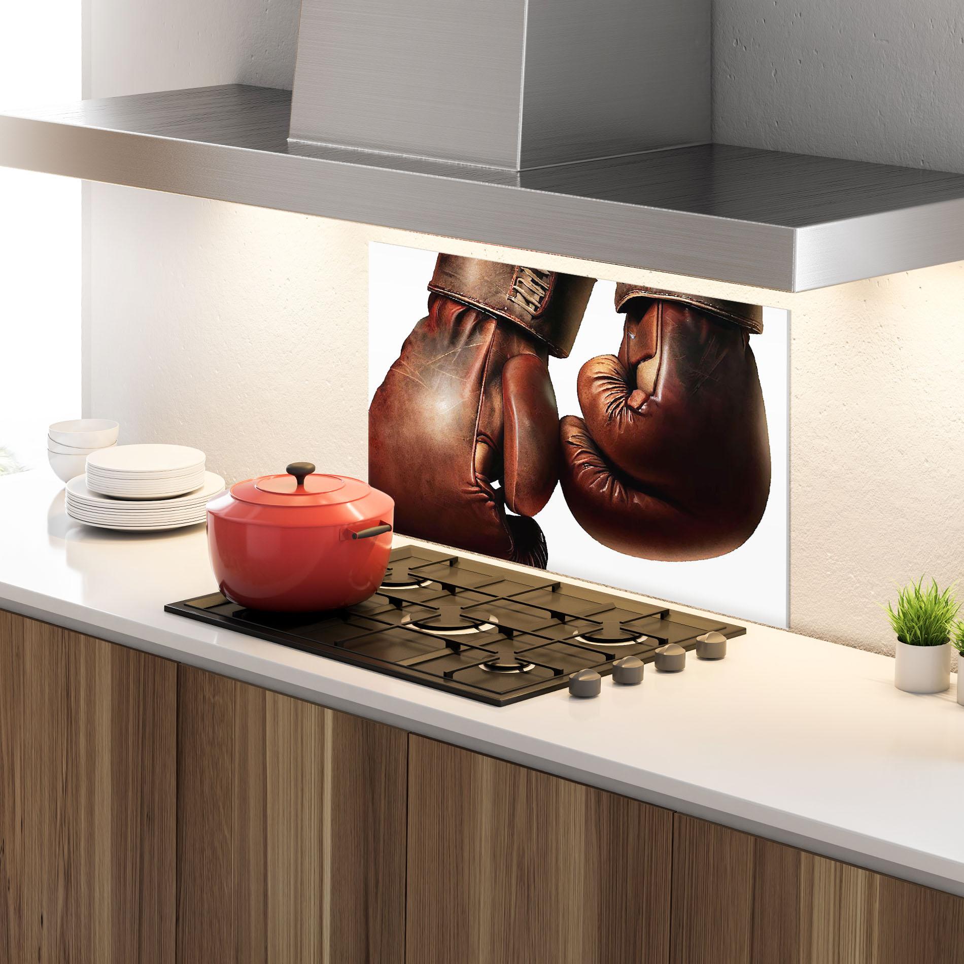 Panou Sticla Bucatarie Boxing Brown Gloves mockup 4