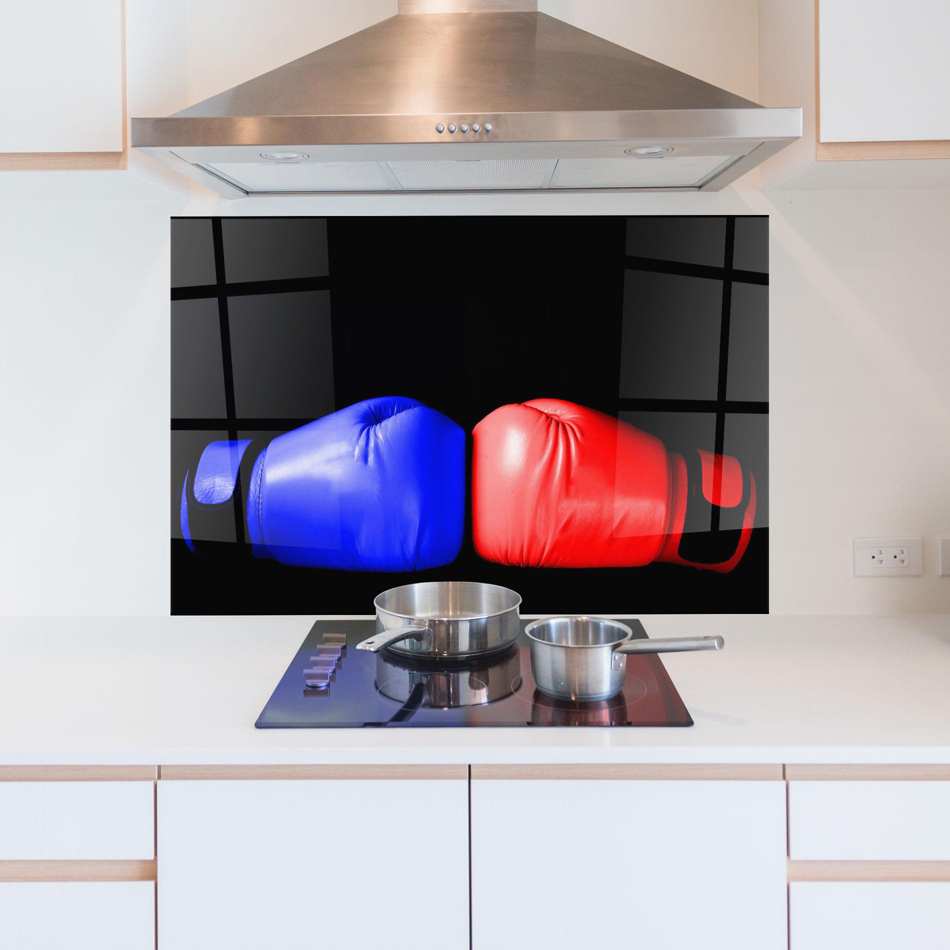 Panou Sticla Bucatarie Boxing Blue Red Glove mockup 5