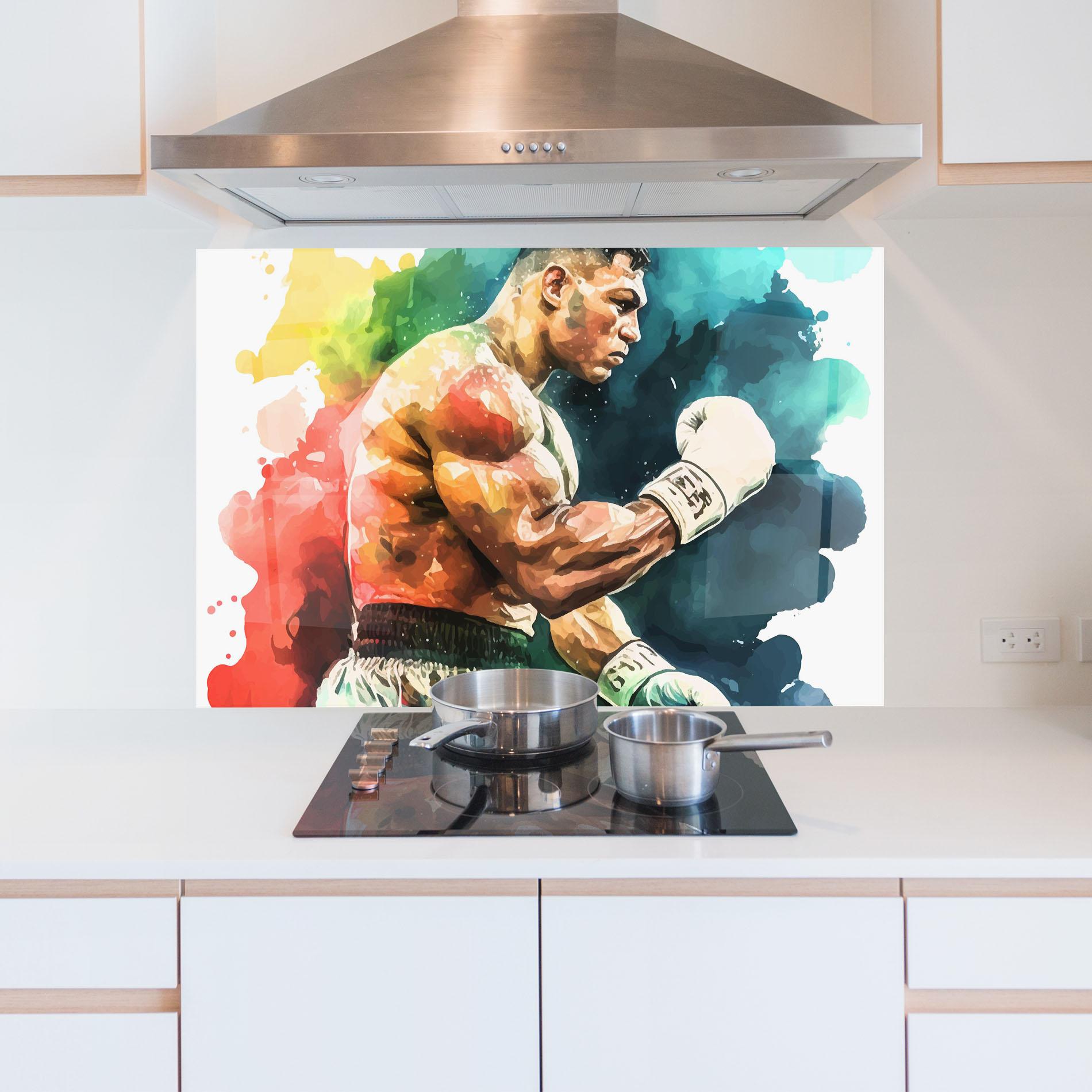 Panou Sticla Bucatarie Boxing Blue Red mockup 5