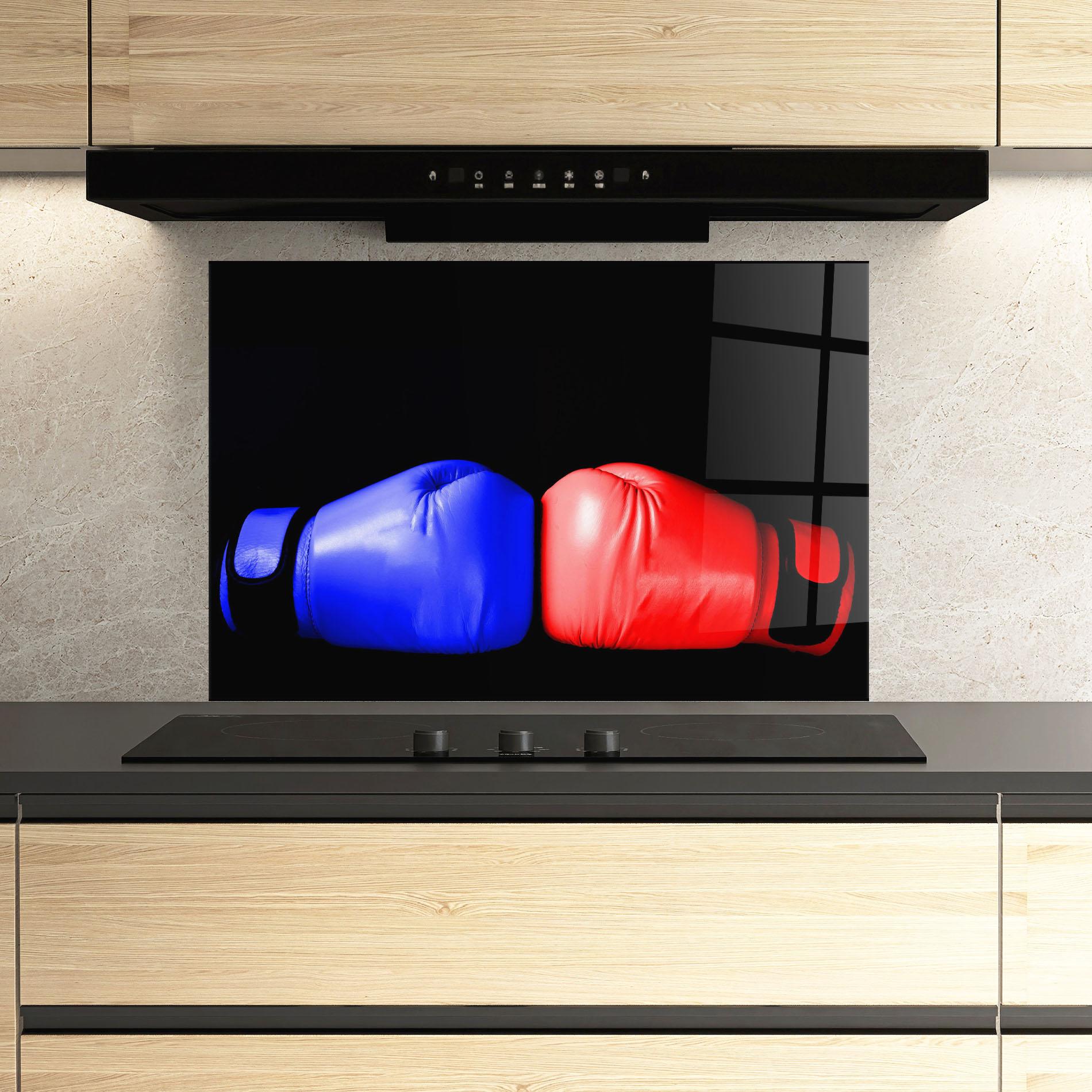 Panou Sticla Bucatarie Boxing Blue Red Glove mockup 3